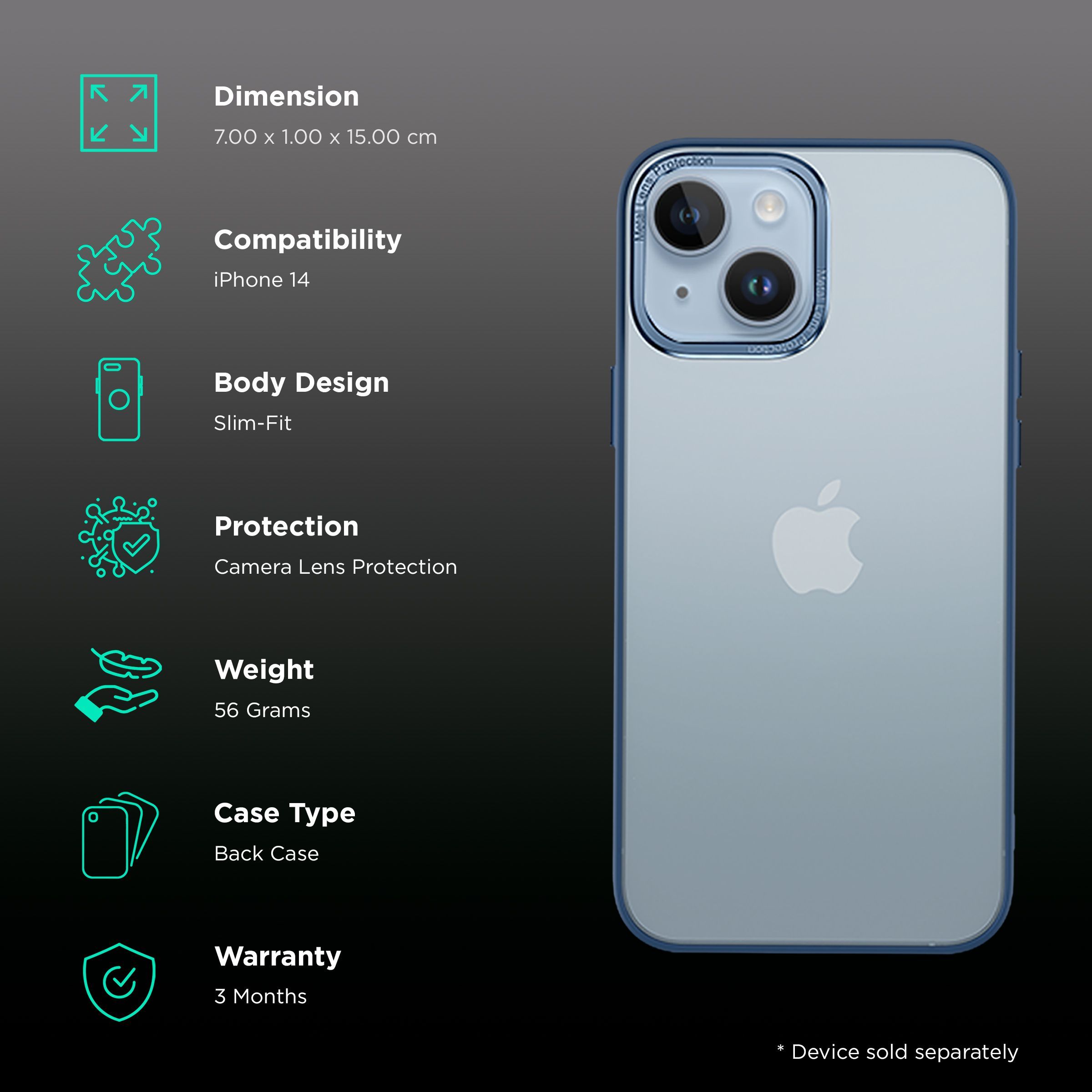 in base Luxe Matte Back Cover for Apple iPhone 14 (Anti-Microbial Body, Blue)_2