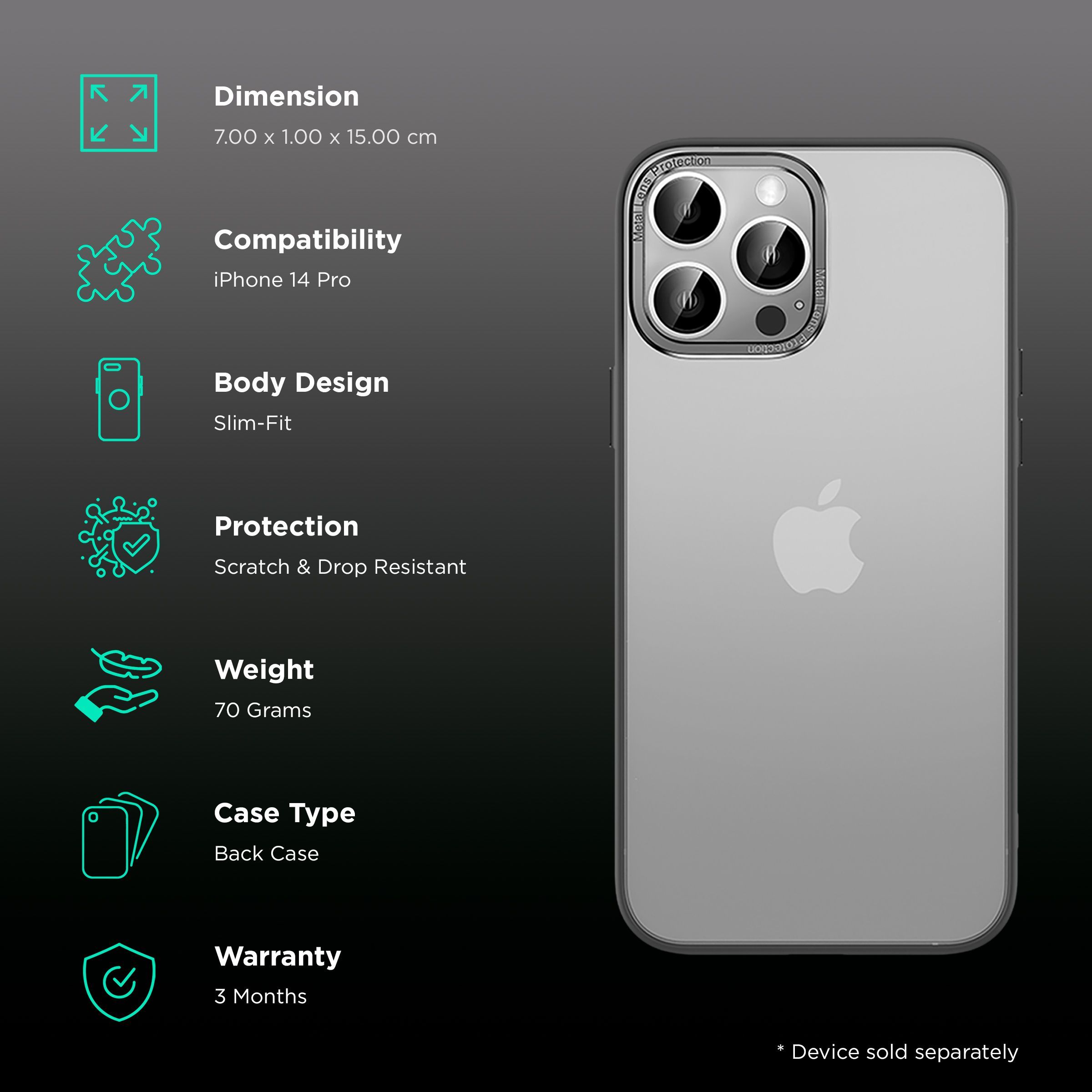 in base Luxe Matte Back Cover for Apple iPhone 14 Pro (Anti-Microbial Body, Black)_2