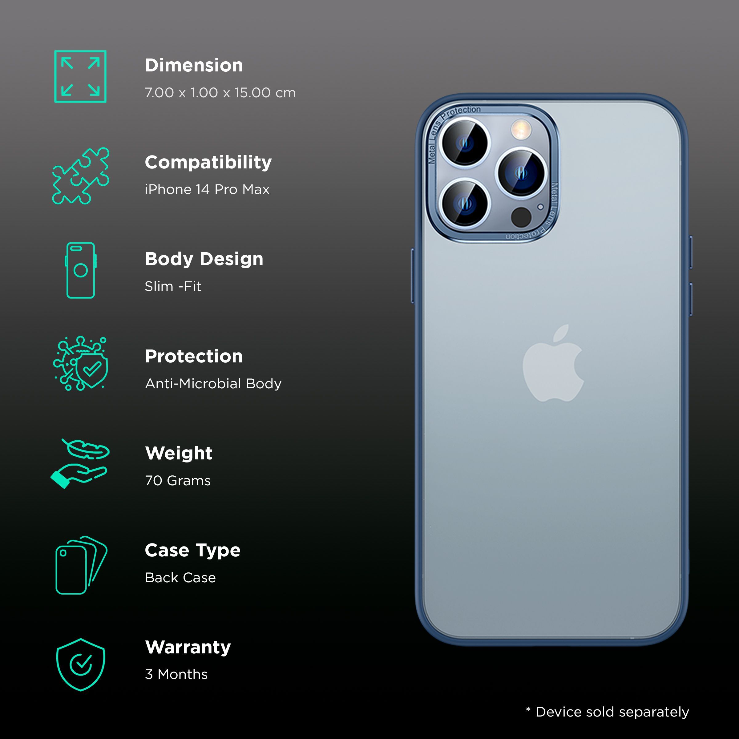 Inbase Luxe Matte Back Cover for Apple iPhone 14 Pro Max (Anti-Microbial, Blue)_2