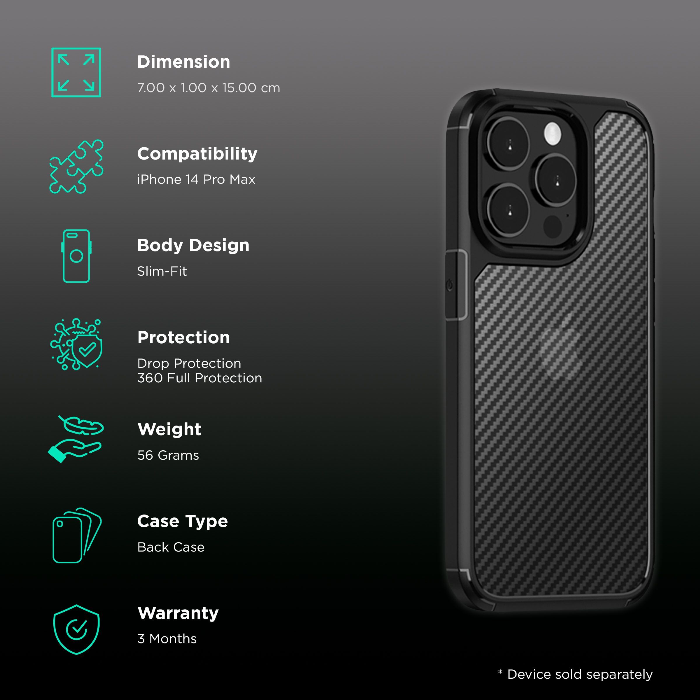 in base Carbon Shield Fiber Back Cover for Apple iPhone 14 Pro Max (Anti-Slip Grip, Black)_2