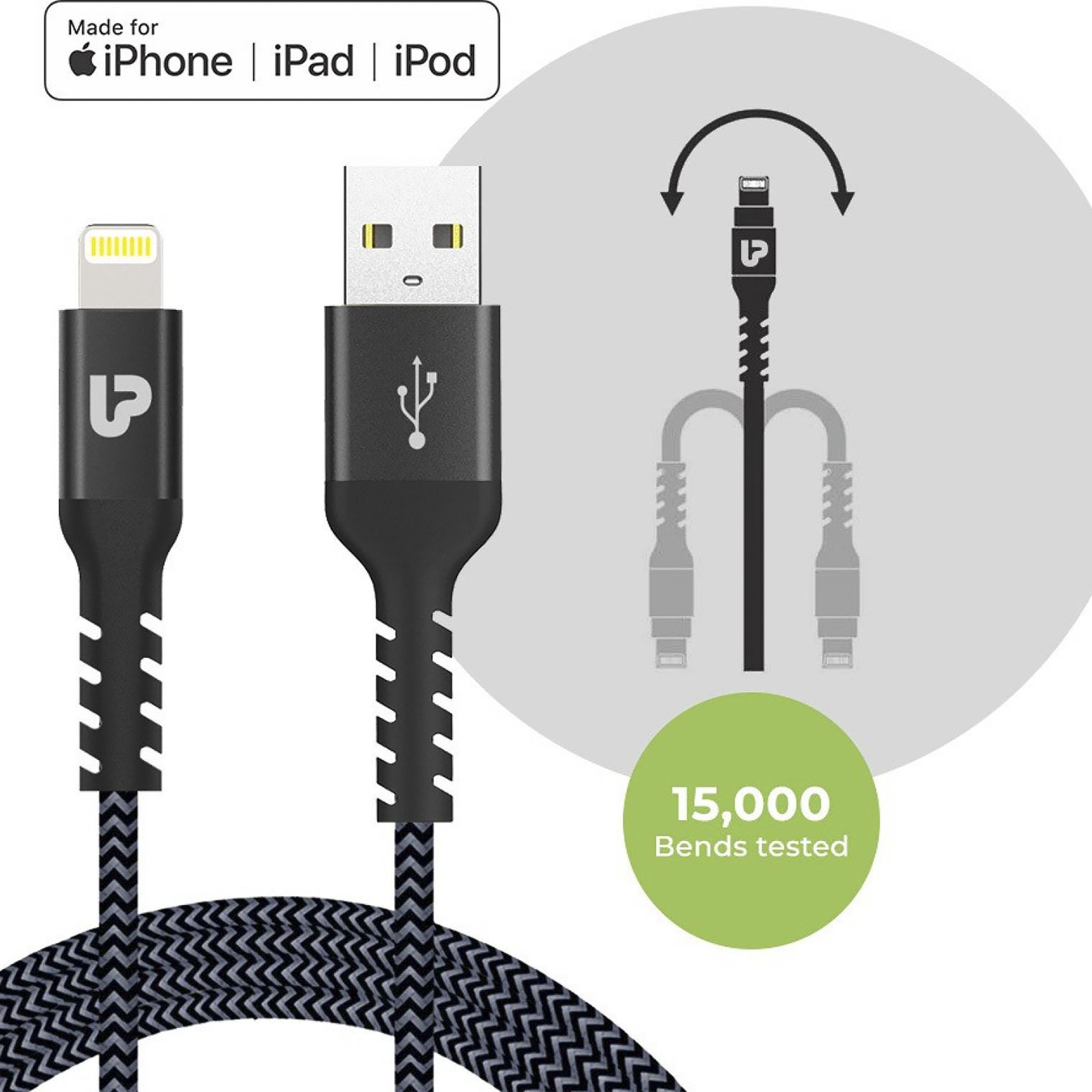 ultraprolink NyloKev+ Type A to Lightning Connector 6.6 Feet (2 M) Cable (Tangle-free Design, Grey)_4