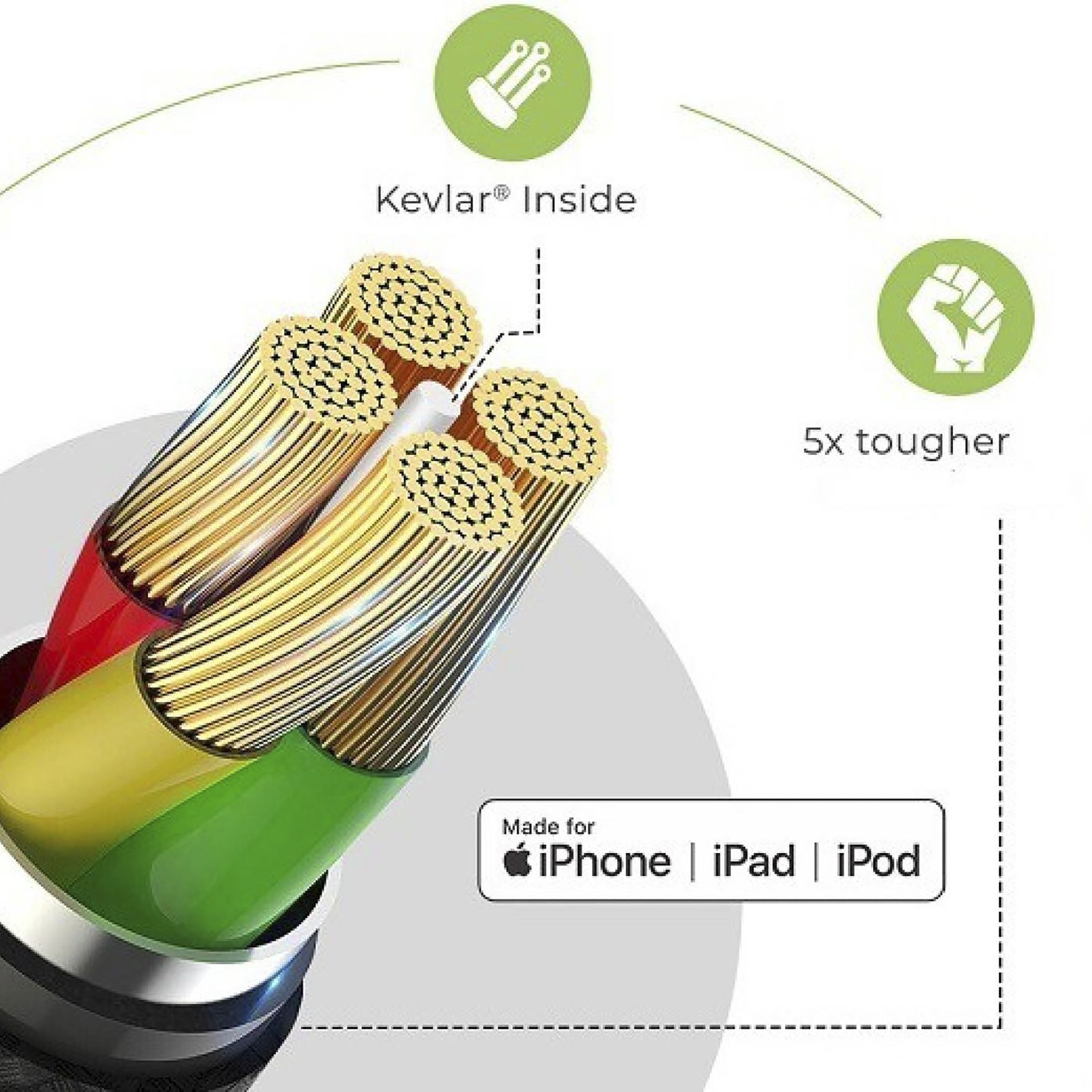 ultraprolink NyloKev+ Type A to Lightning Connector 6.6 Feet (2 M) Cable (Tangle-free Design, Grey)_5