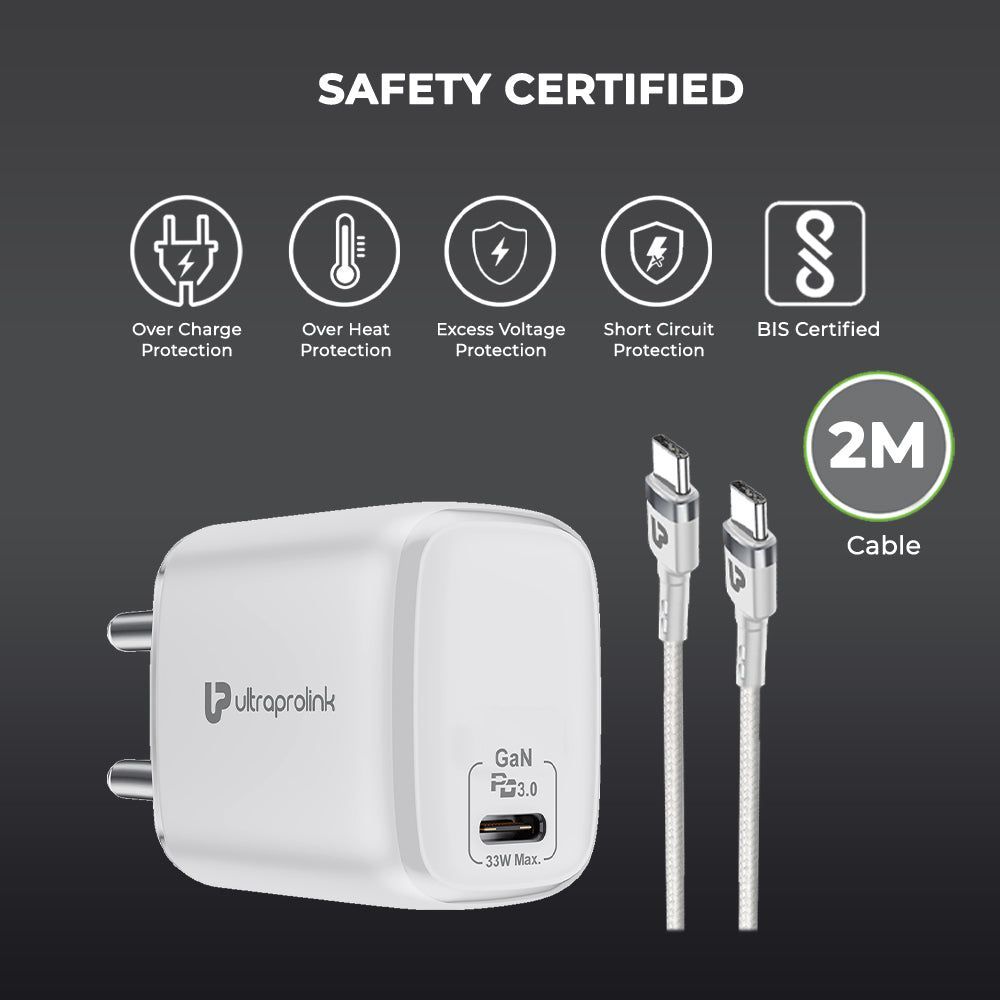 ultraprolink Boost 33W Type C Fast Charger (Type C to Type C, Multi-Layer Protection, White)_8