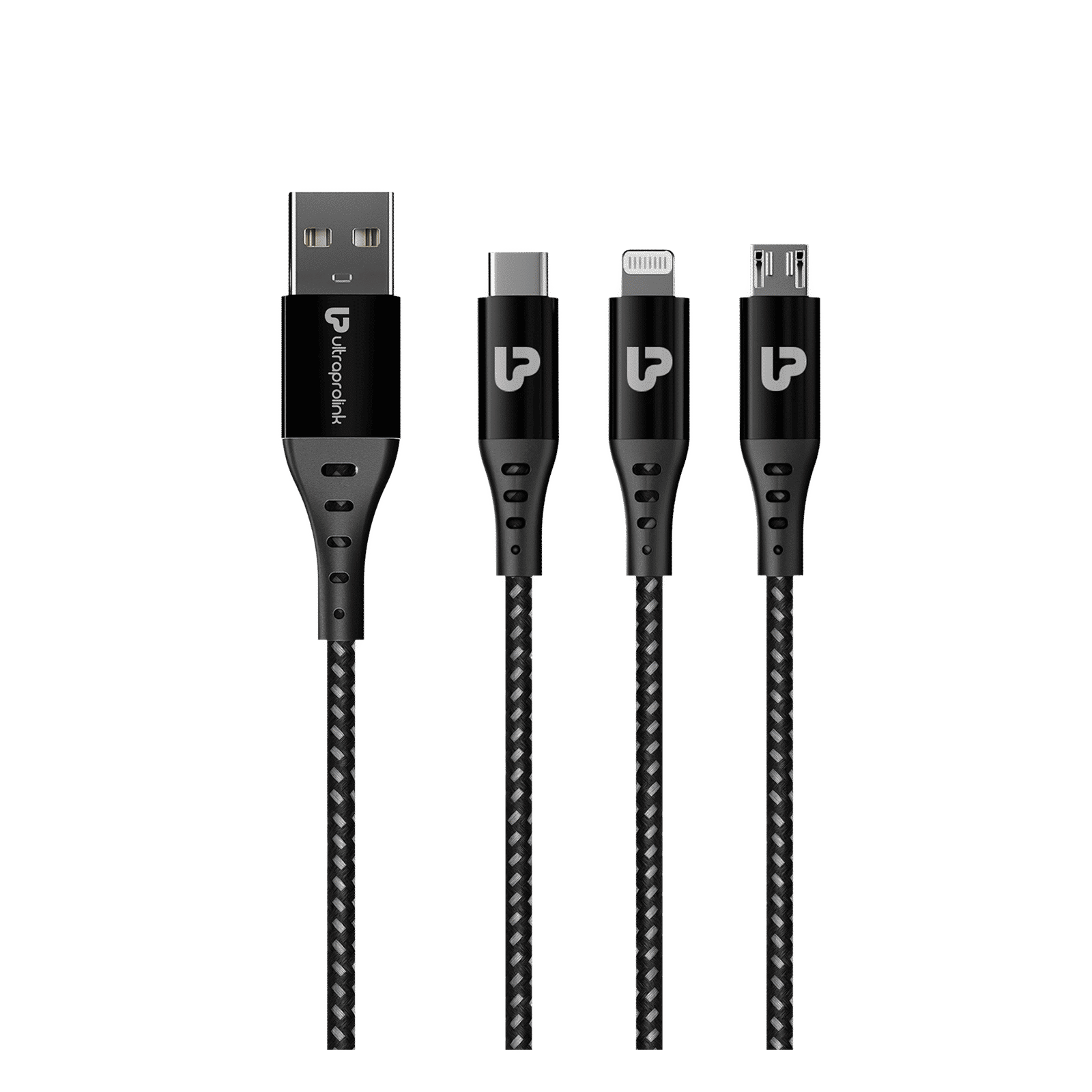 ultraprolink TrioLink Type A to Lightning Connector, Type B, Type C 4.95 Feet (1.5 M) 3-in-1 Cable (Tangle-free Design, Black)_1
