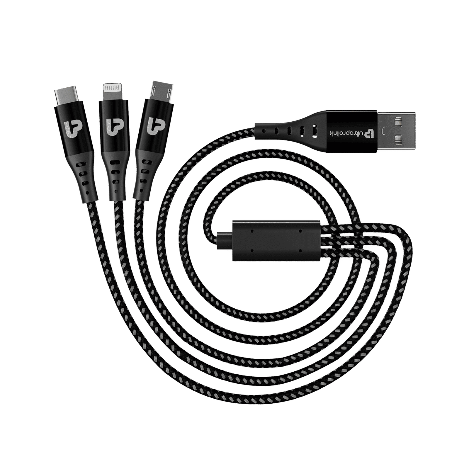 ultraprolink TrioLink Type A to Lightning Connector, Type B, Type C 4.95 Feet (1.5 M) 3-in-1 Cable (Tangle-free Design, Black)_5