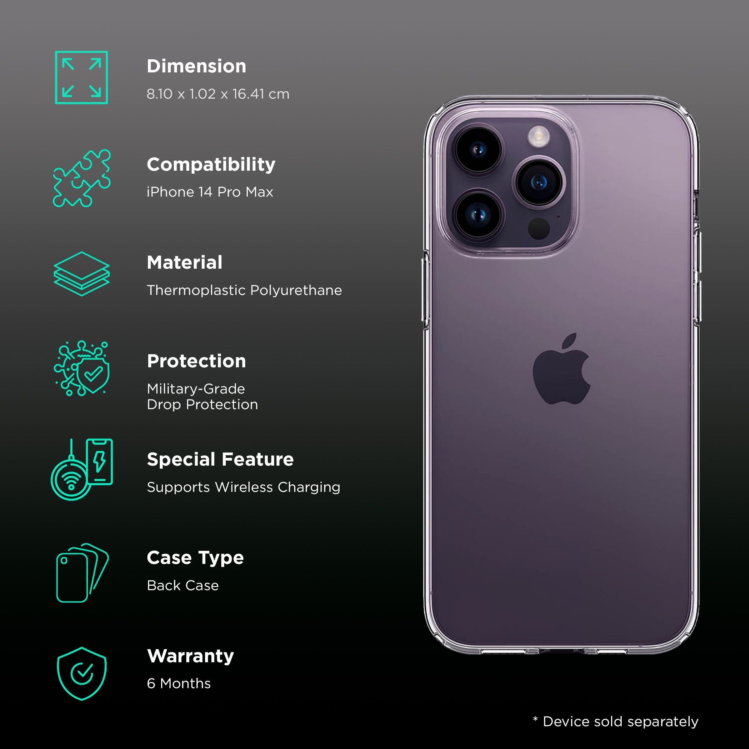 spigen Liquid Crystal TPU Back Case for Apple iPhone 14 Pro Max (Wireless Charging Compatible, Crystal Clear)_2