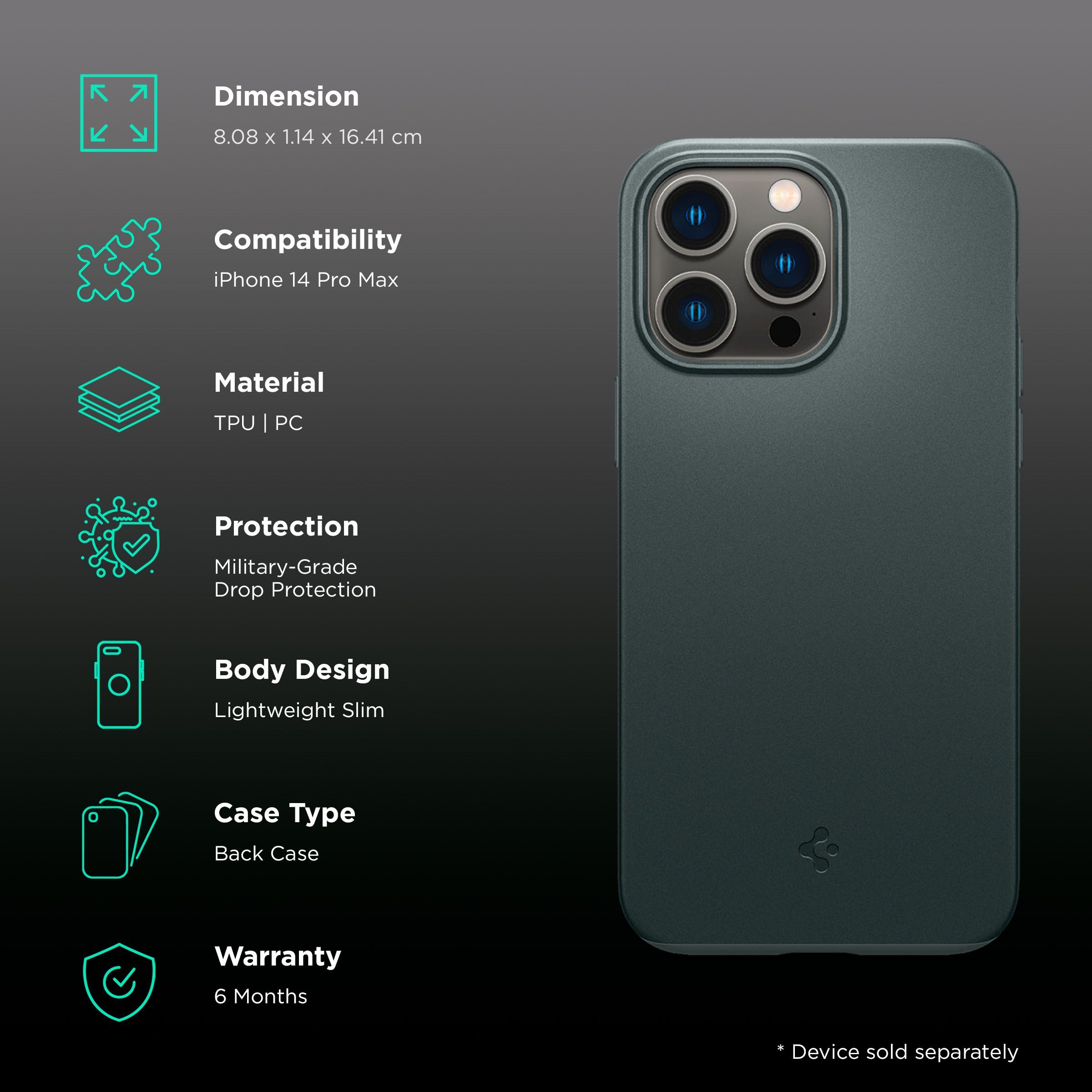 spigen Thin Fit TPU & Polycarbonate Back Case for Apple iPhone 14 Pro Max (Wireless Charging Compatible, Abyss Green)_2