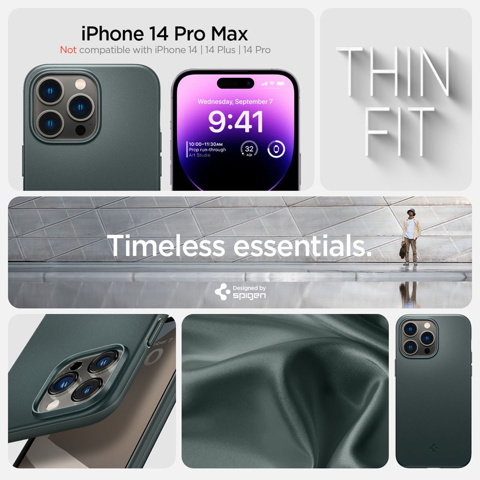 spigen Thin Fit TPU & Polycarbonate Back Case for Apple iPhone 14 Pro Max (Wireless Charging Compatible, Abyss Green)_6