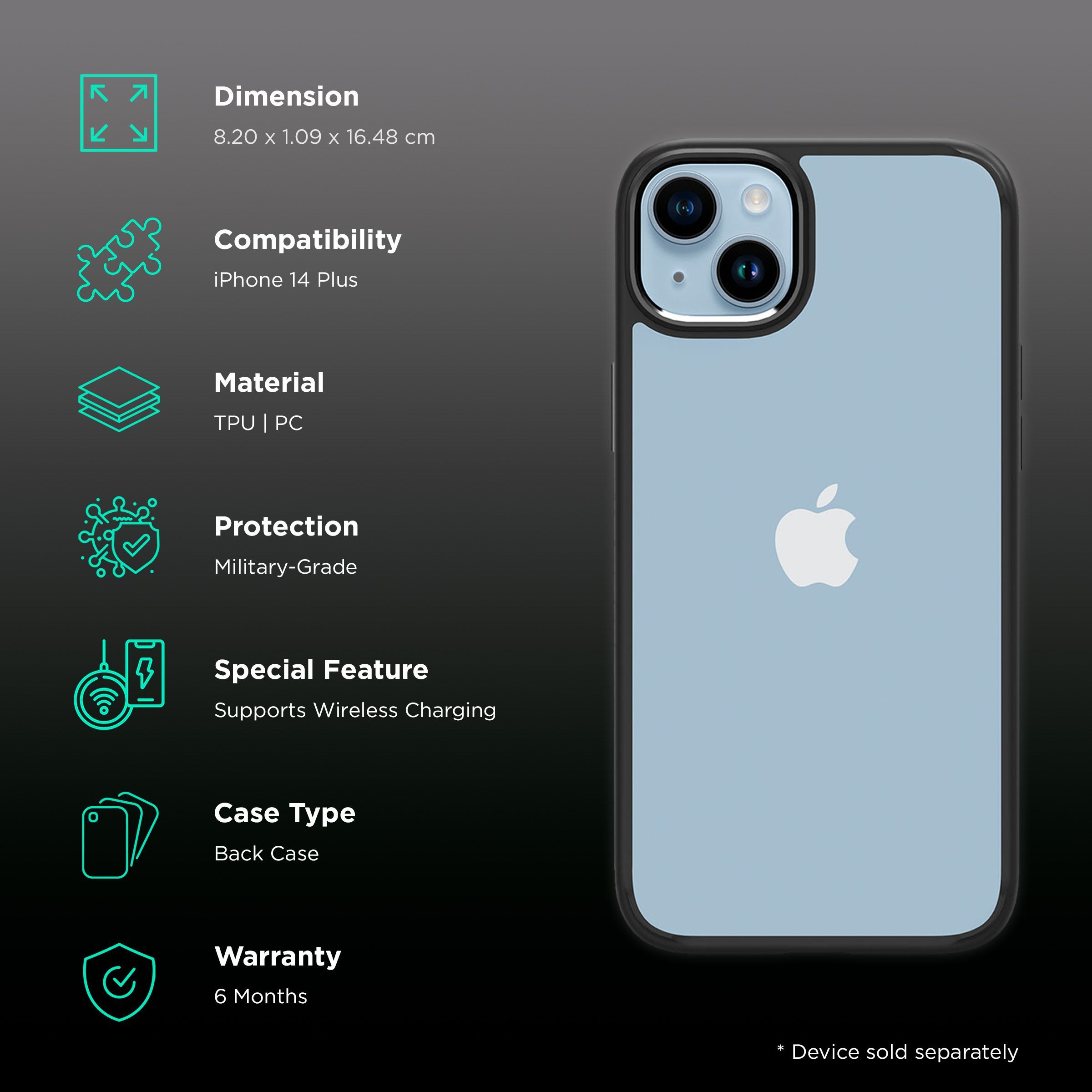 spigen Ultra Hybrid TPU & Polycarbonate Back Case for Apple iPhone 14 Plus (Wireless Charging Compatible, Matte Black)_2