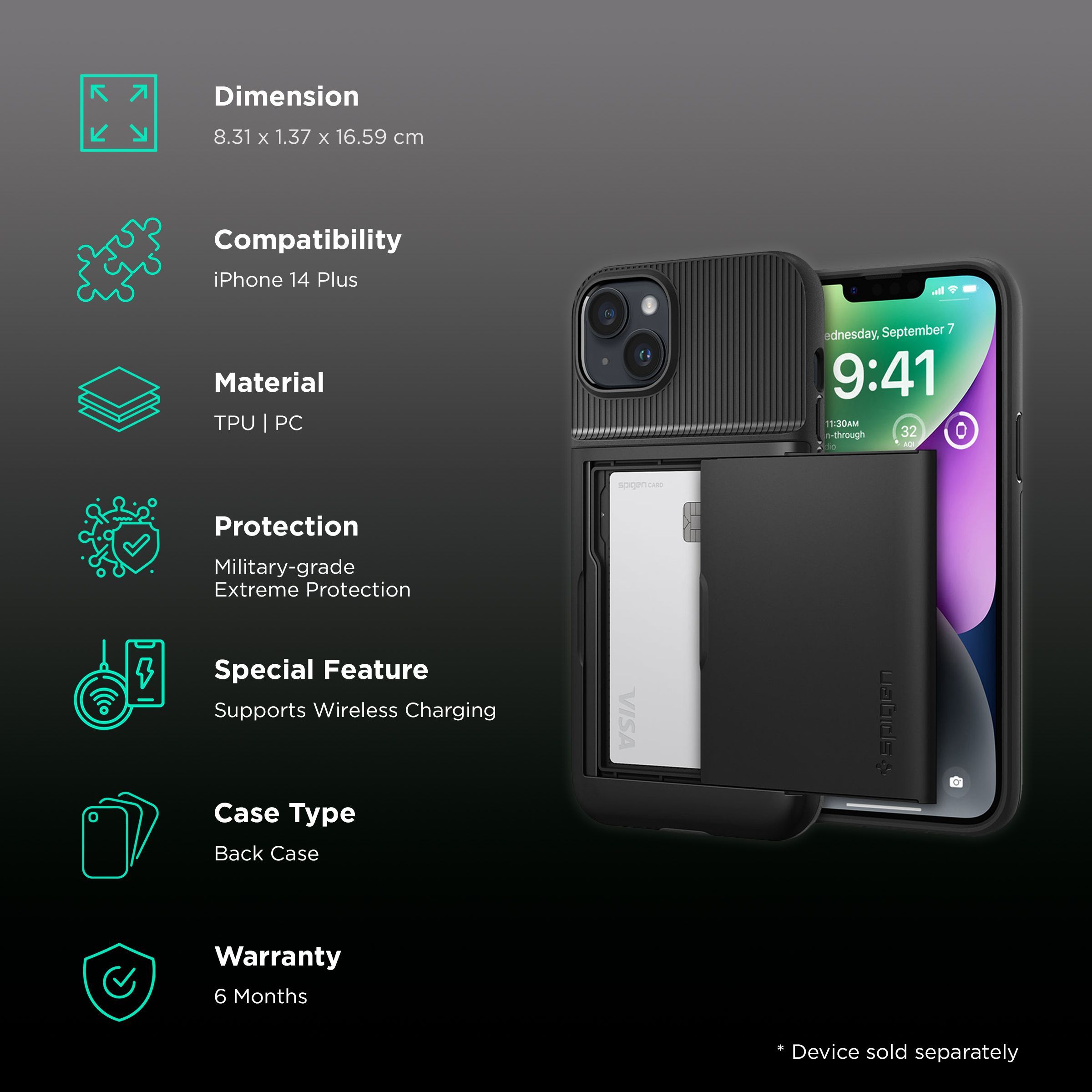 spigen Slim Armor CS TPU & Polycarbonate Back Case for Apple iPhone 14 Plus (Air Cushion Technology, Black)_2