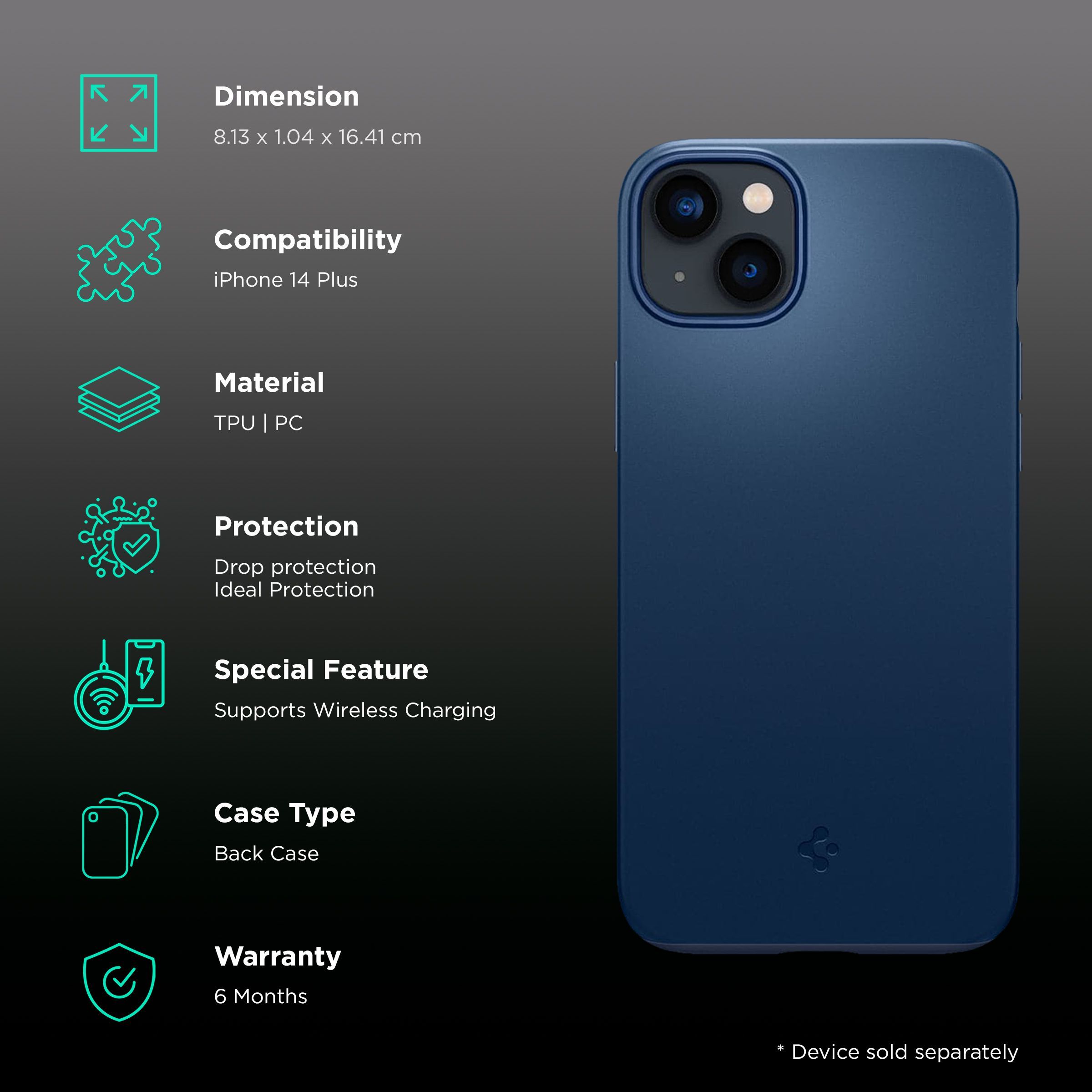 spigen Thin Fit TPU & Polycarbonate Back Case for Apple iPhone 14 Plus (Wireless Charging Compatible, Navy Blue) spigen Thin Fit TPU & Polycarbonate Back Case for Apple iPhone 14 Plus (Wireless Charging Compatible, Navy Blue)_2