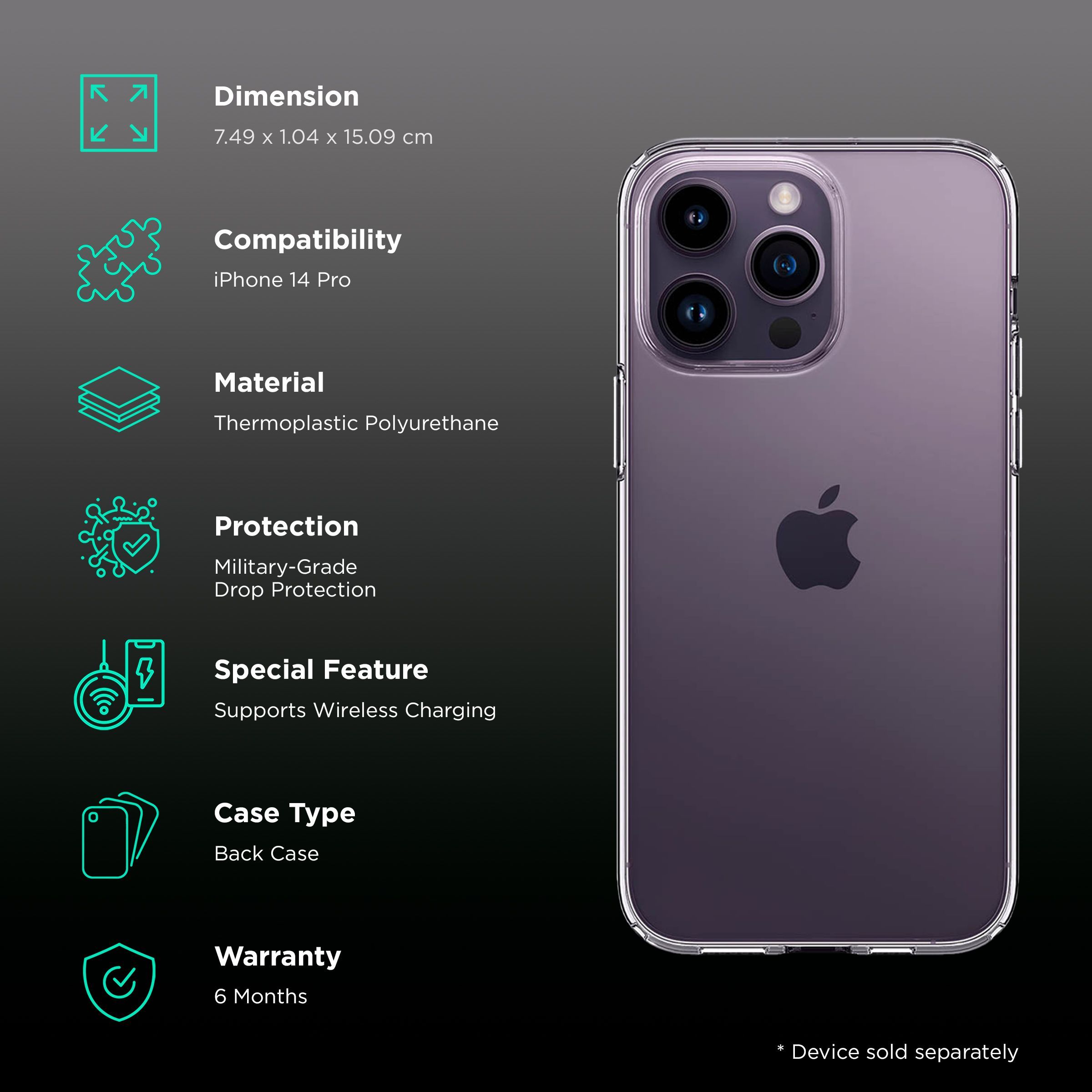 spigen Liquid Crystal TPU Back Case for Apple iPhone 14 Pro (Wireless Charging Compatible, Crystal Clear)_2