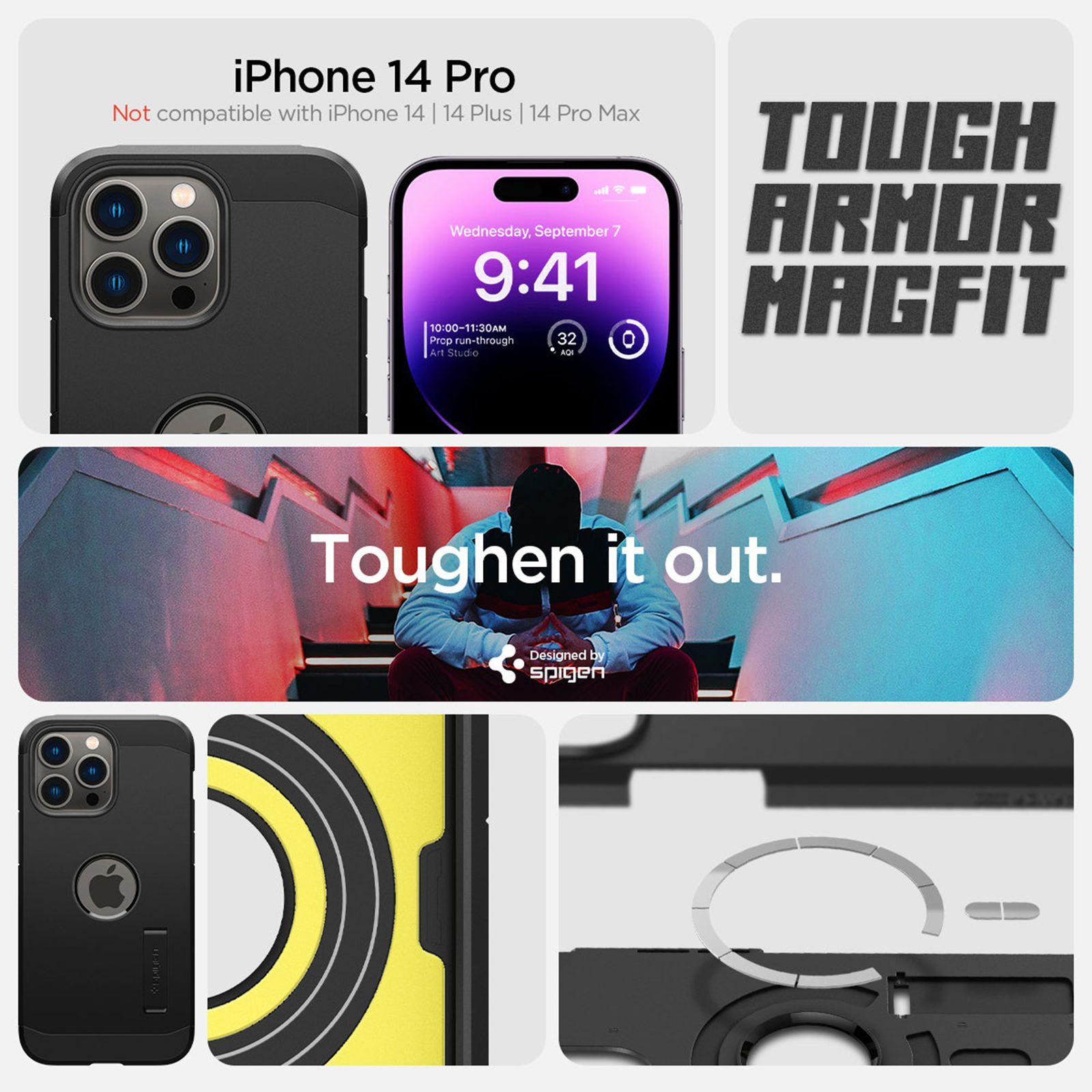 spigen Tough Armor MagFit TPU & Polycarbonate Back Case for Apple iPhone 14 Pro (Wireless Charging Compatible, Black) spigen Tough Armor MagFit TPU & Polycarbonate Back Case for Apple iPhone 14 Pro (Wireless Charging Compatible, Black)_17