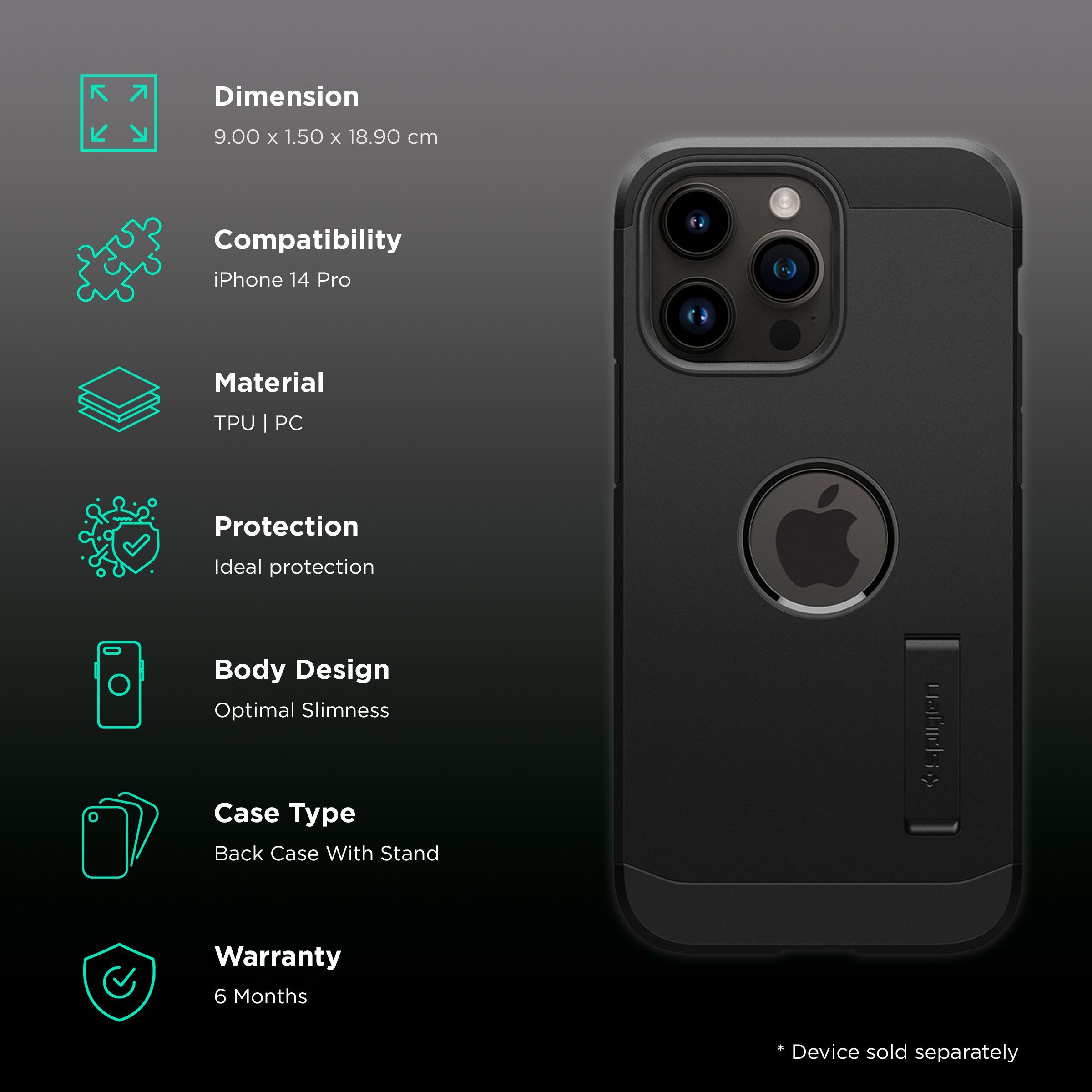 spigen Tough Armor MagFit TPU & Polycarbonate Back Case for Apple iPhone 14 Pro (Wireless Charging Compatible, Black) spigen Tough Armor MagFit TPU & Polycarbonate Back Case for Apple iPhone 14 Pro (Wireless Charging Compatible, Black)_2