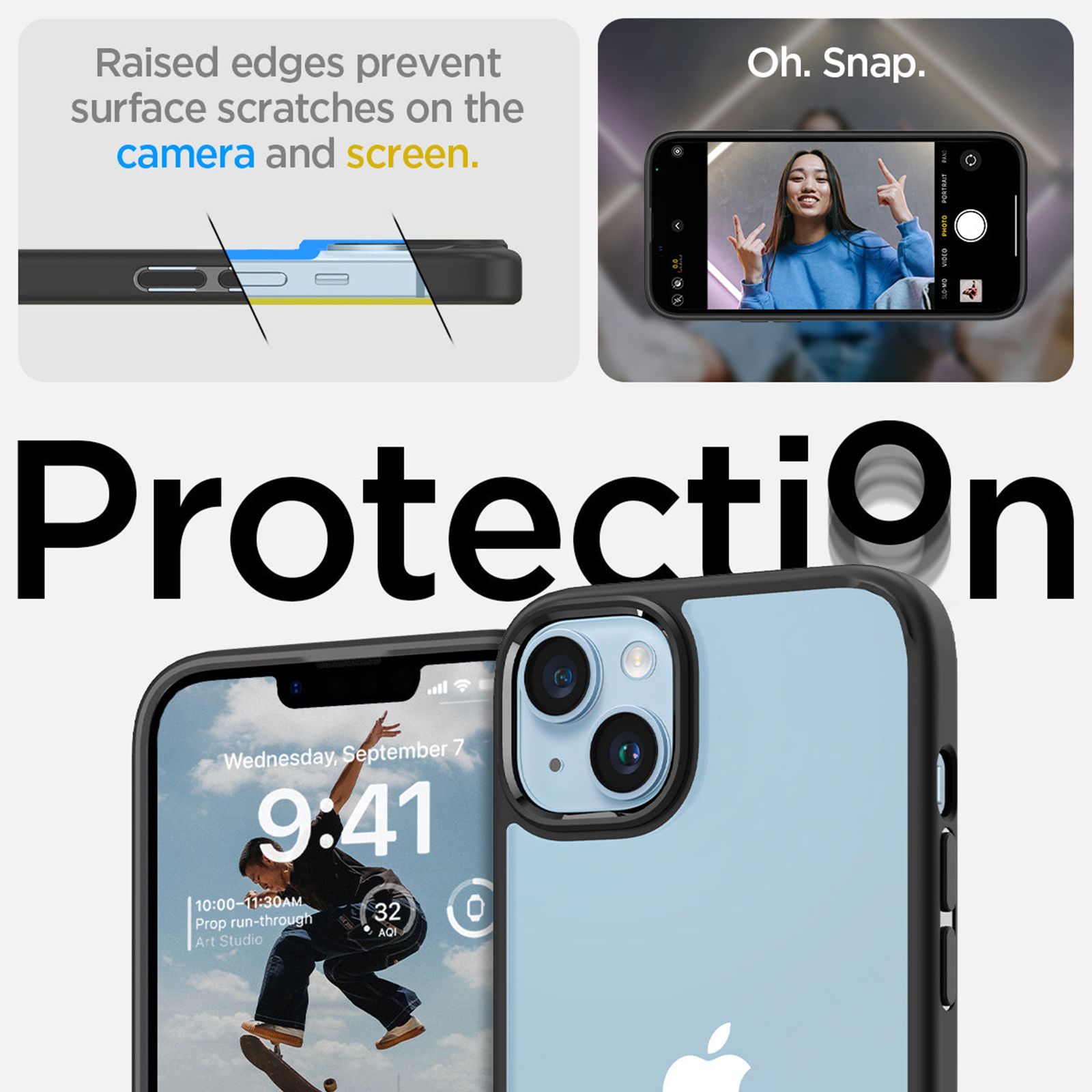 spigen Ultra Hybrid TPU & Polycarbonate Back Case for Apple iPhone 14 (Wireless Charging Compatible, Matte Black)_14