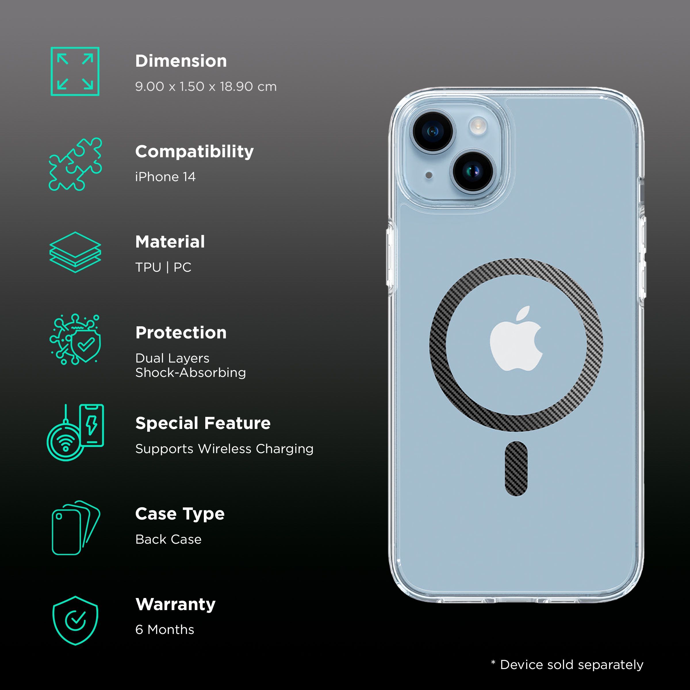 spigen Ultra Hybrid MagFit TPU & Polycarbonate Back Case for Apple iPhone 14 (Wireless Charging Compatible, Clear)_2