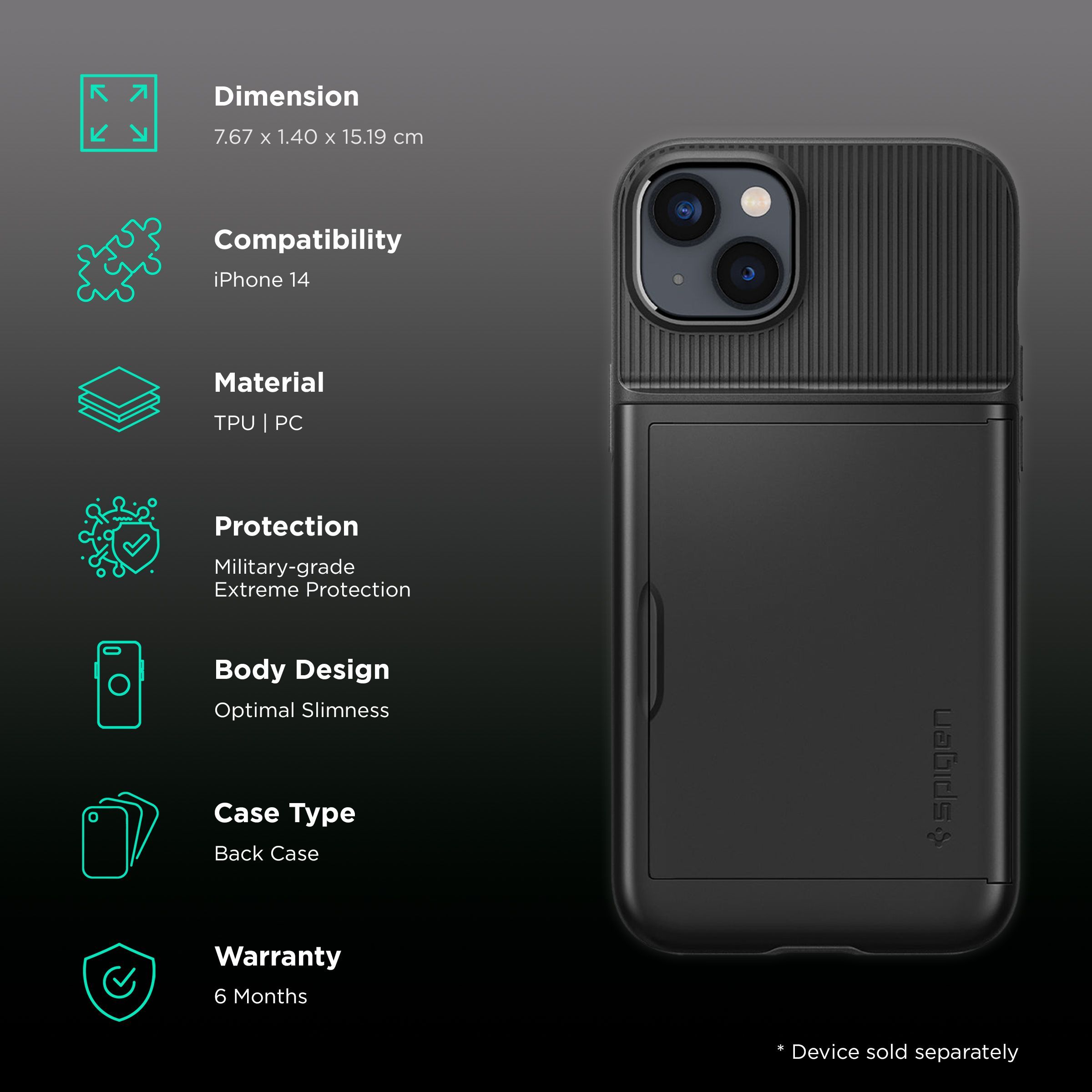 spigen Slim Armor CS TPU & Polycarbonate Back Case for Apple iPhone 14 (Air Cushion Technology, Black)_2