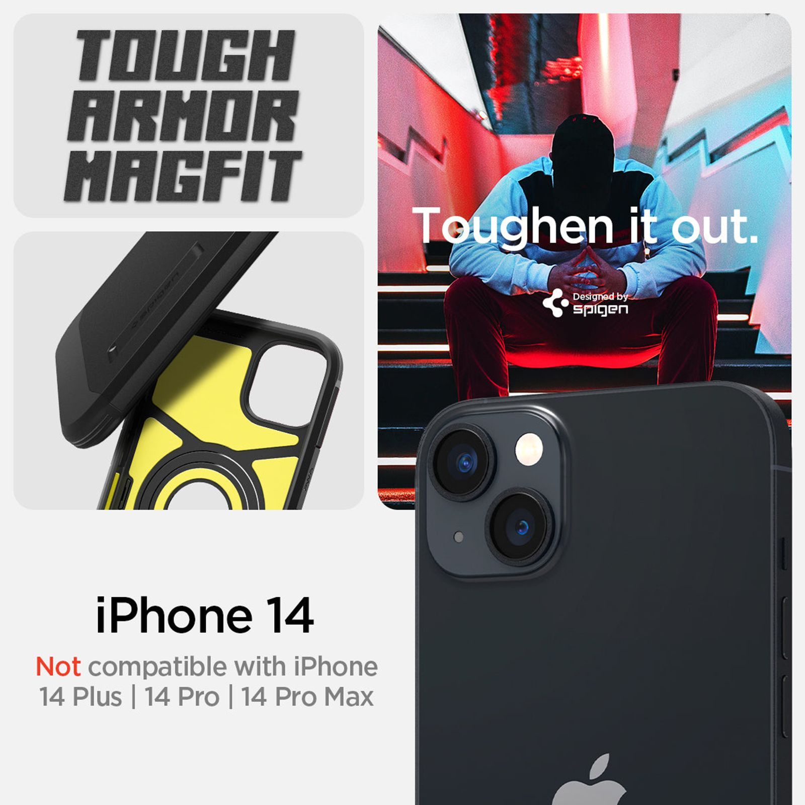 spigen Tough Armor MagFit TPU & Polycarbonate Back Case for Apple iPhone 14 (Wireless Charging Compatible, Black)_6