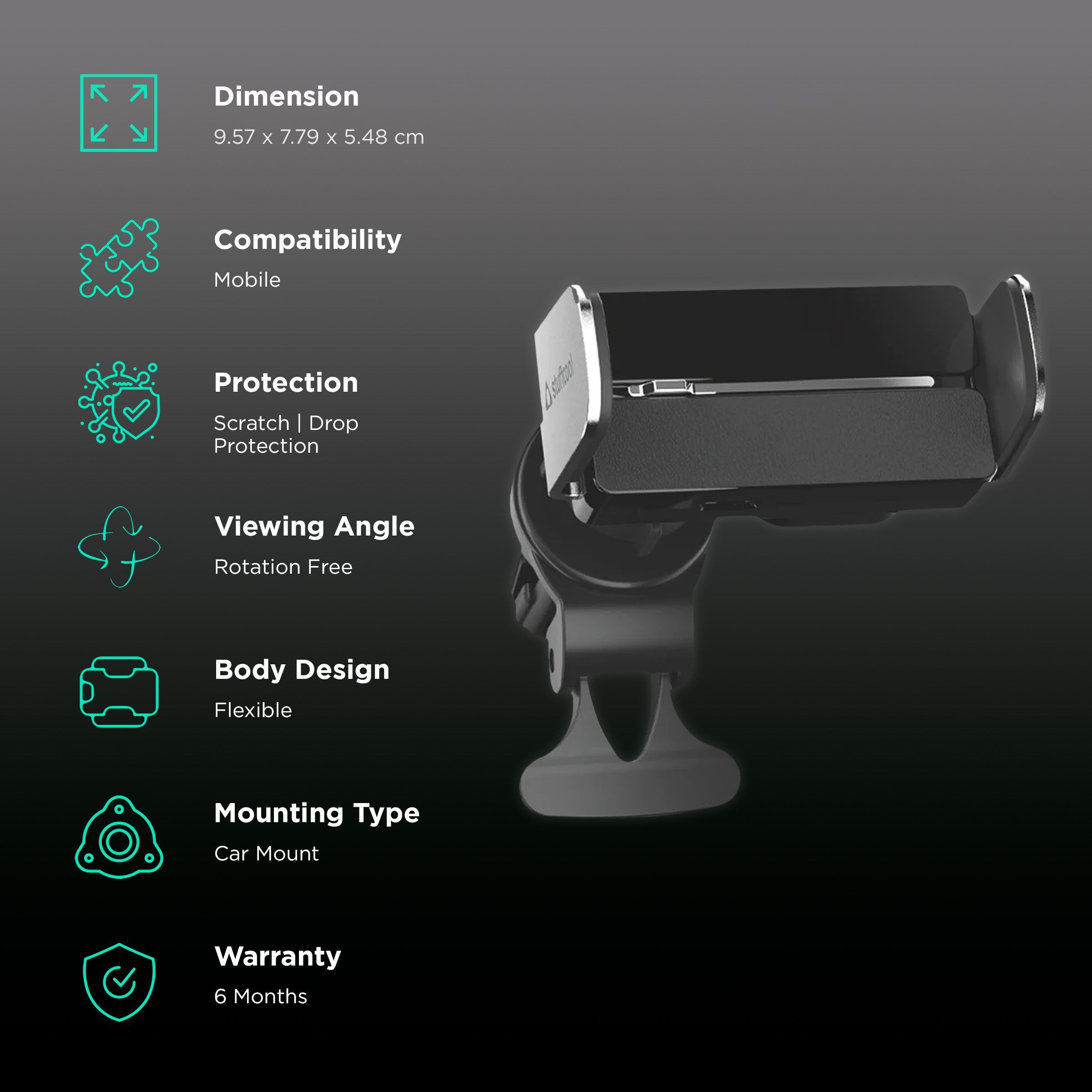 stuffcool Tener Pro Car Mount for Mobile (Intelligent Electric Lock, Black)_3