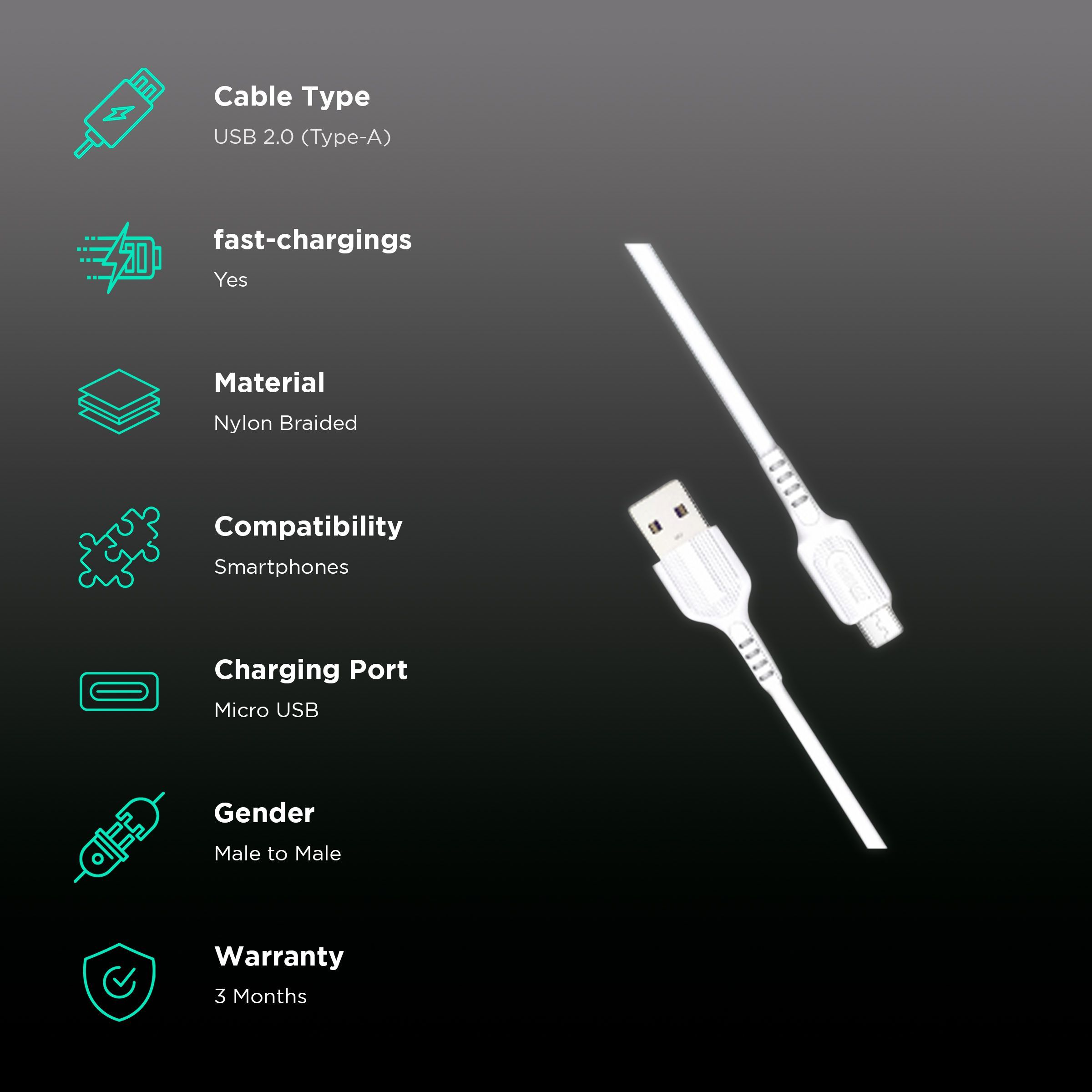 Tessco Mobiles Type A to Type B Cable (Sync & Charge, White)_2