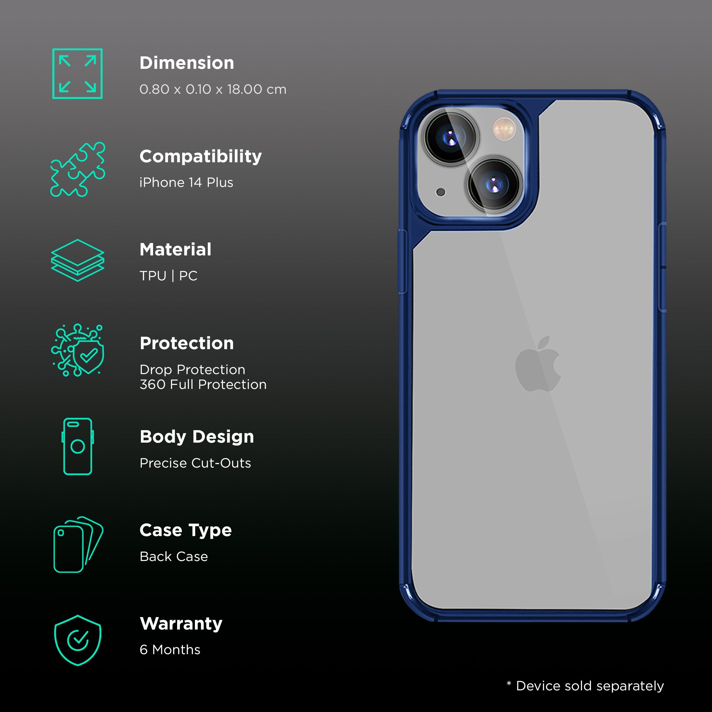 GRIPP Defender Hard Polycarbonate & TPU Back Cover for Apple iPhone 14 Plus (Supports Wireless Charging, Blue)_2