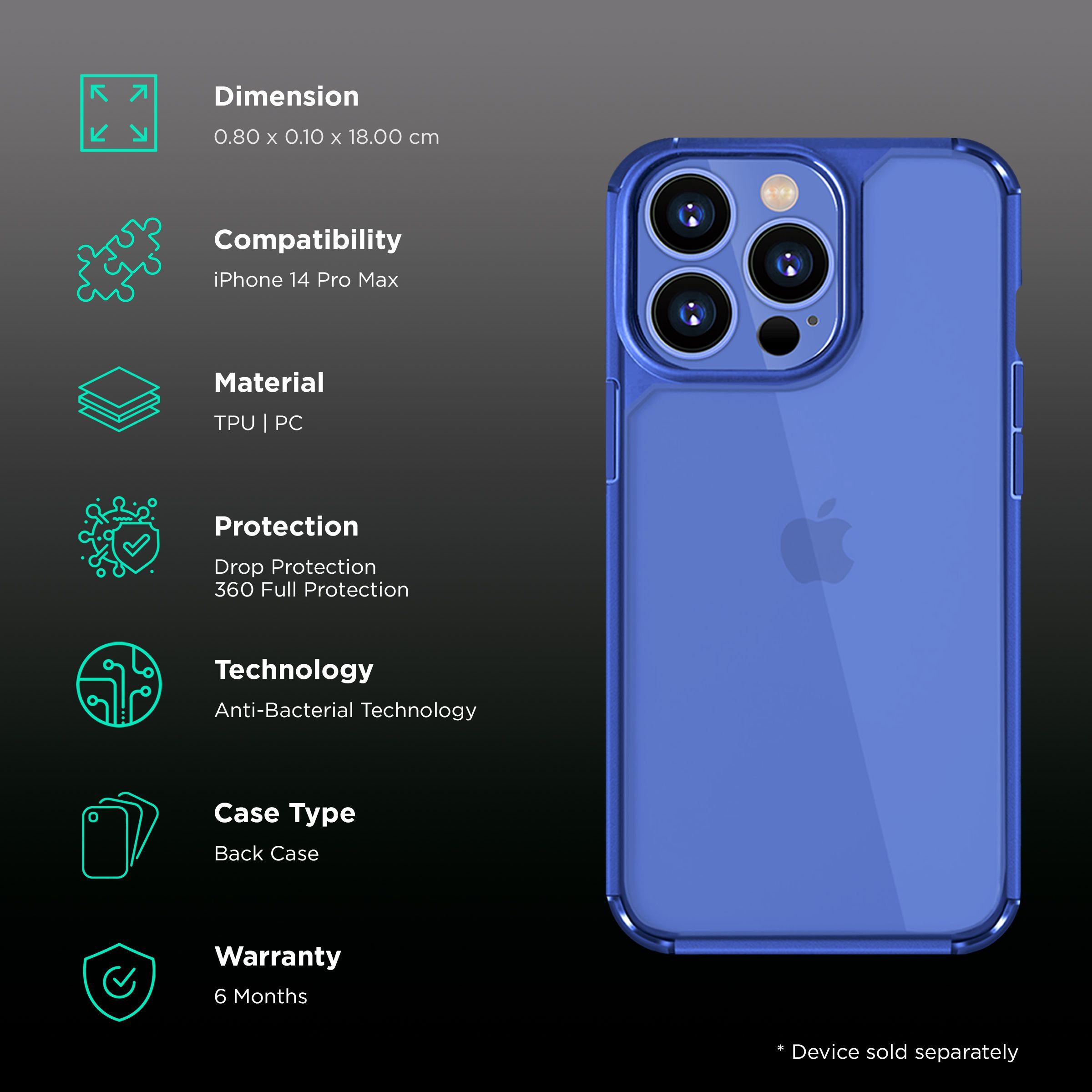 GRIPP Defender Hard TPU, Polycarbonate Back Case for Apple iPhone 14 Pro Max (Drop Protection, Blue)_2