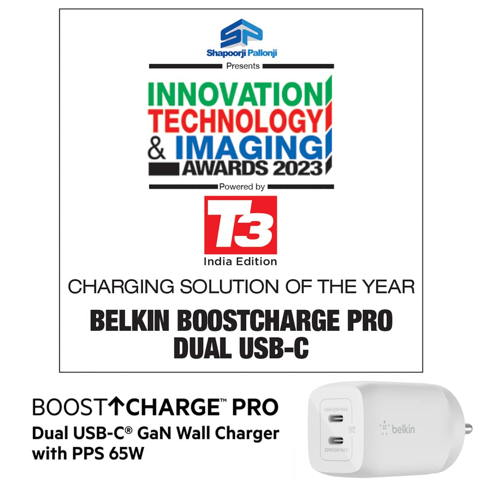 belkin BoostCharge Pro 65W Type C 2-Port Fast Charger (Adapter Only, Dynamic PPS Technology, White)_4