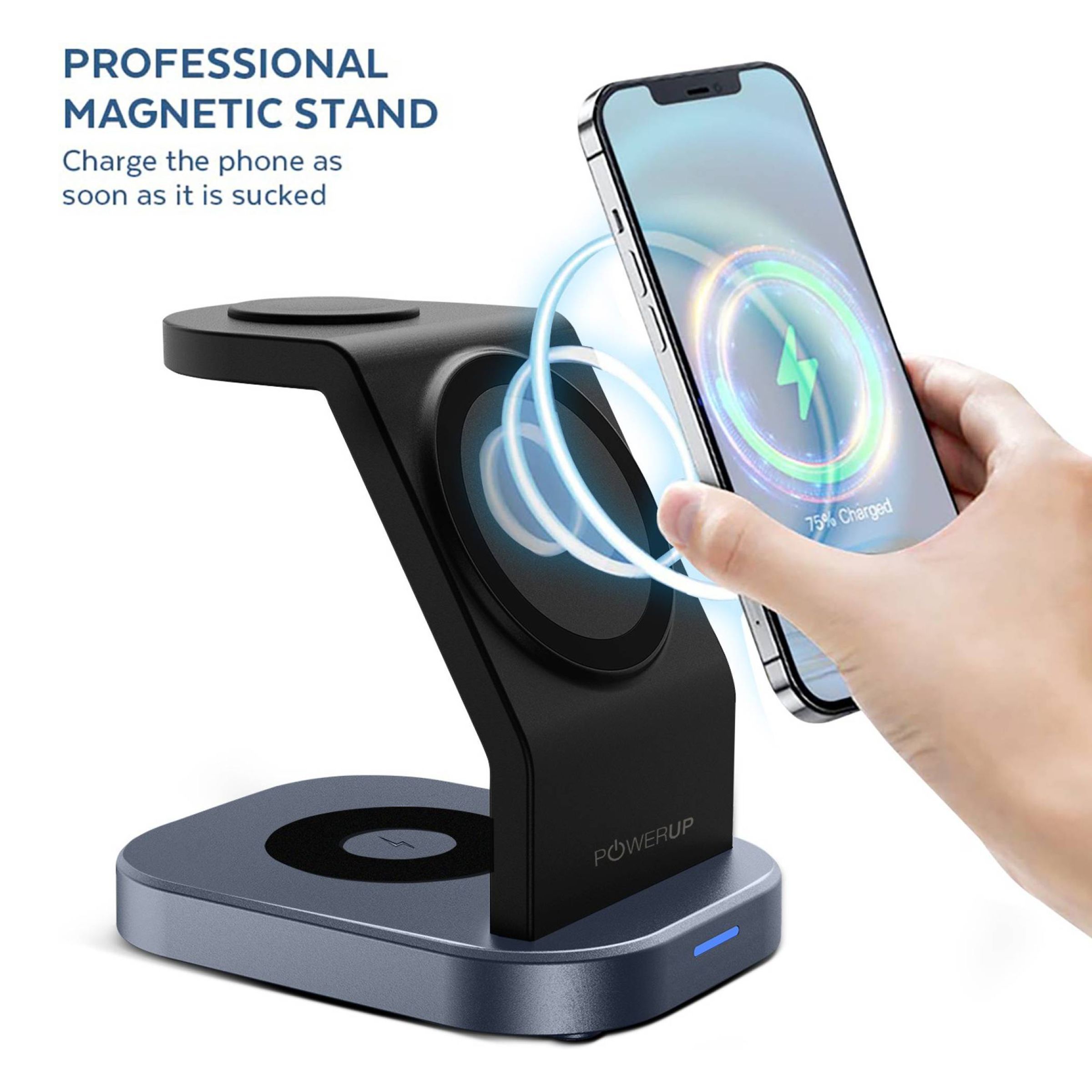 POWERUP 23W 3-in-1 Wireless Charger for iWatch Series 7, 6, 5, 4, 3, 2, 1, AirPods & iPhone (Multi-Layer Protection, Black)_8