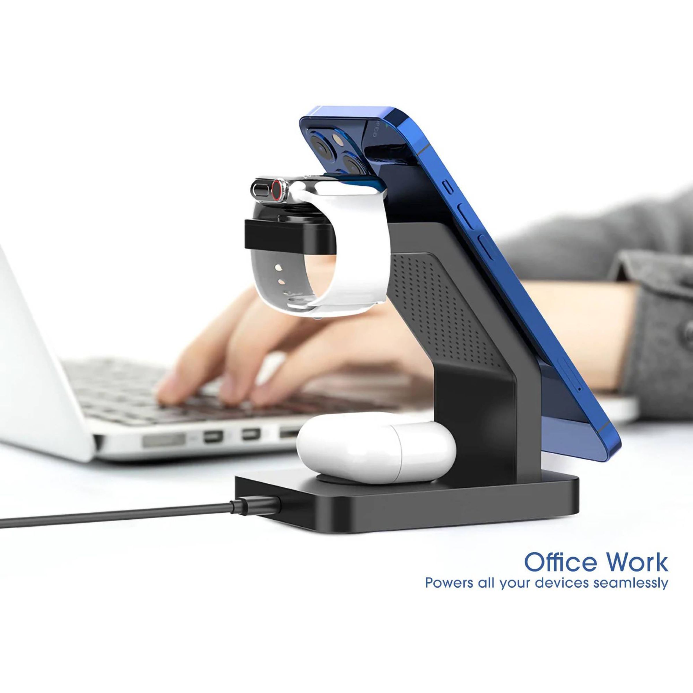 POWERUP 23W 3-in-1 Wireless Charger for iWatch Series 7, 6, 5, 4, 3, 2, 1, AirPods & iPhone (Multi-Layer Protection, Black)_10