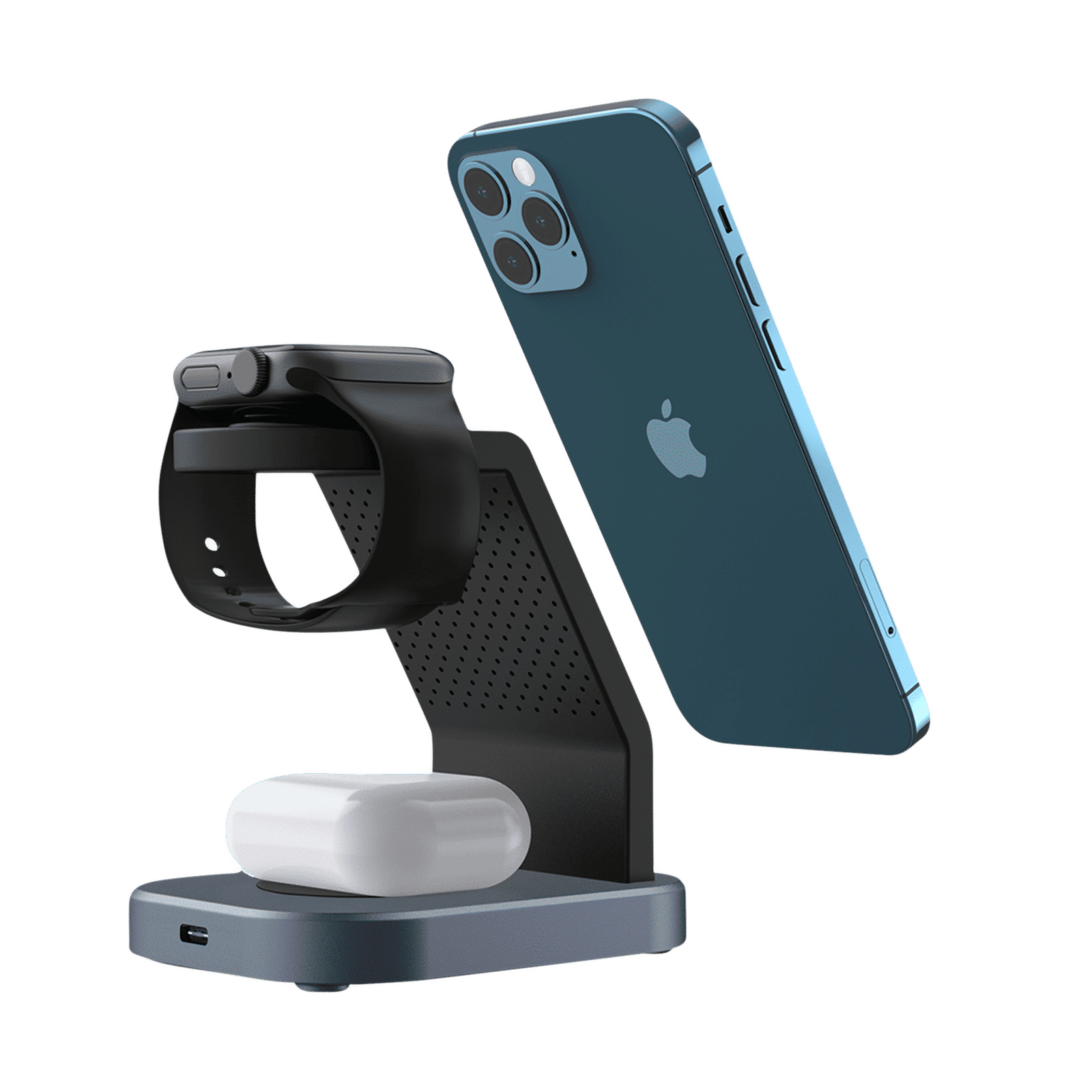 POWERUP 23W 3-in-1 Wireless Charger for iWatch Series 7, 6, 5, 4, 3, 2, 1, AirPods & iPhone (Multi-Layer Protection, Black)_6