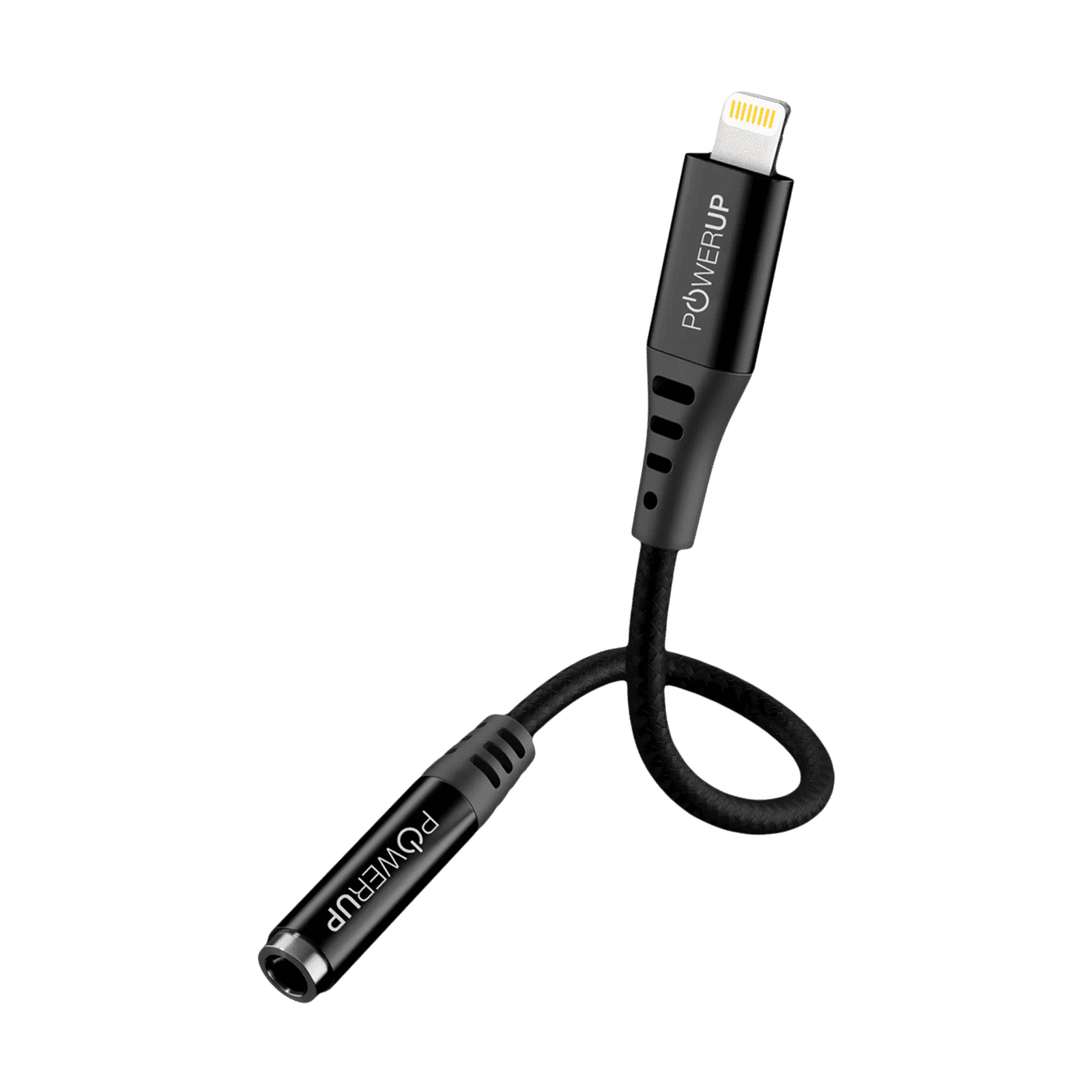 POWERUP Lightning Connector to 3.5mm Stereo 0.40 Feet (0.12 M) Cable (Inbuilt DAC Chip, Black)_3