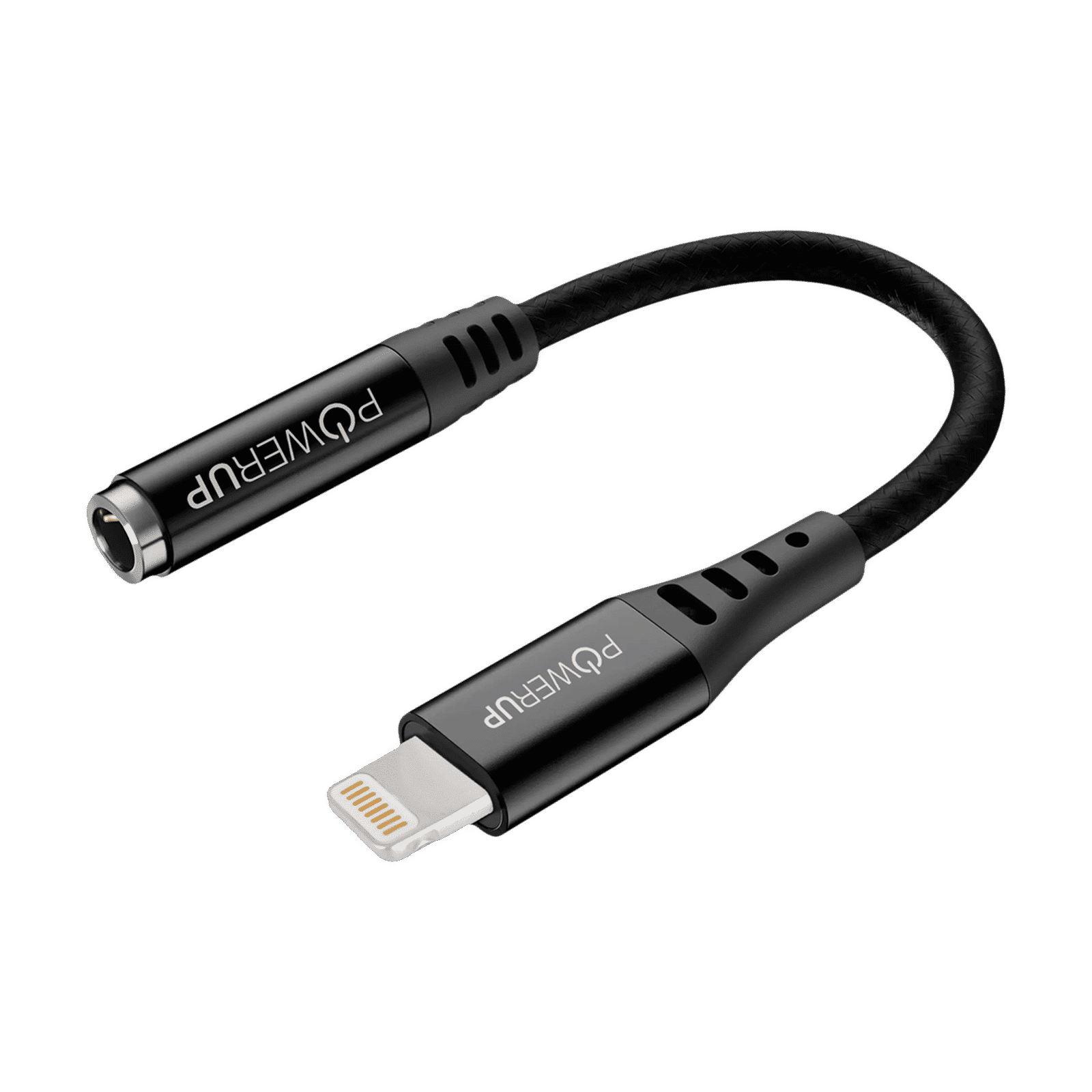 POWERUP Lightning Connector to 3.5mm Stereo 0.40 Feet (0.12 M) Cable (Inbuilt DAC Chip, Black)_4