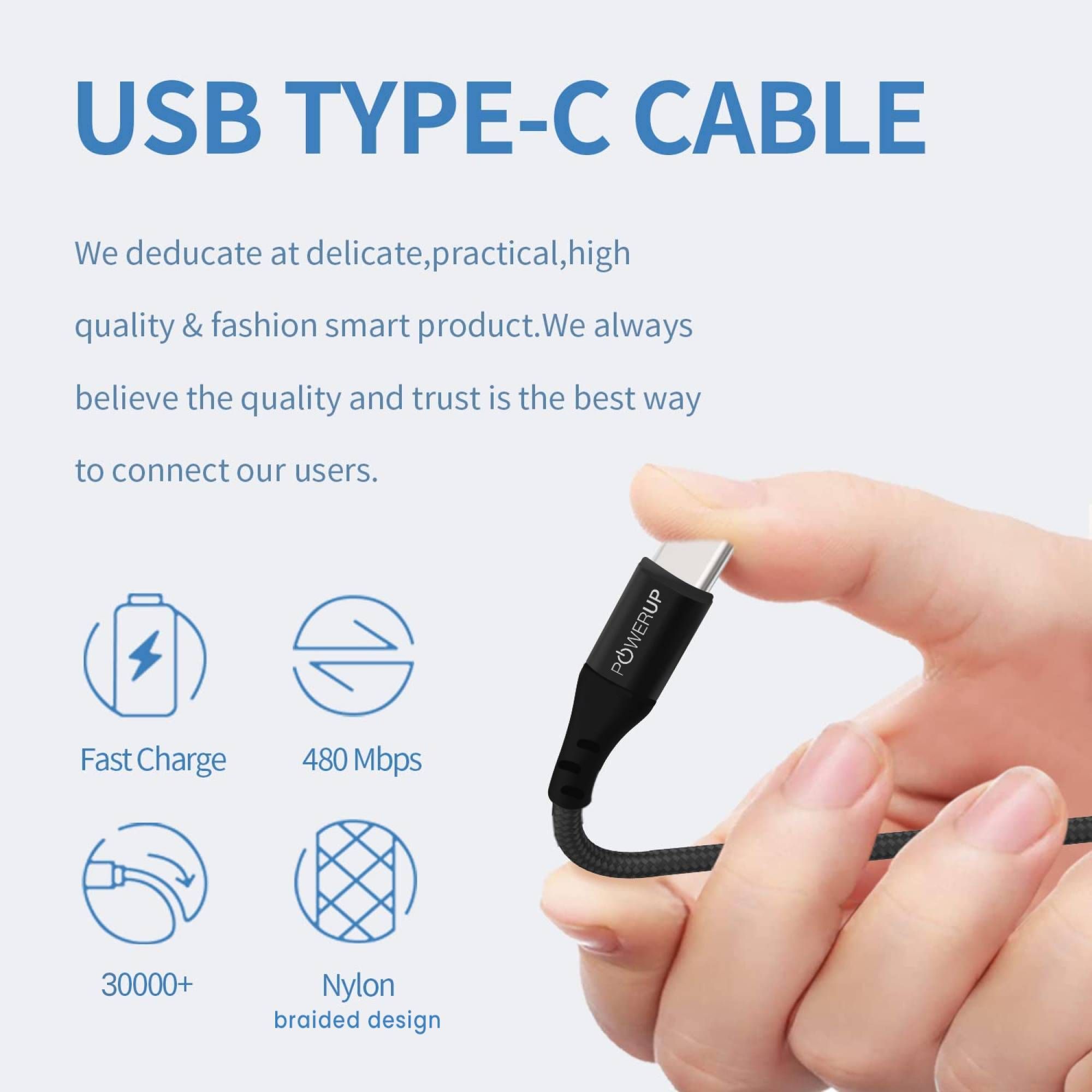 POWERUP Type C to Type C 4.95 Feet (1.5 M) Cable (Tangle-free Design, Black)_5