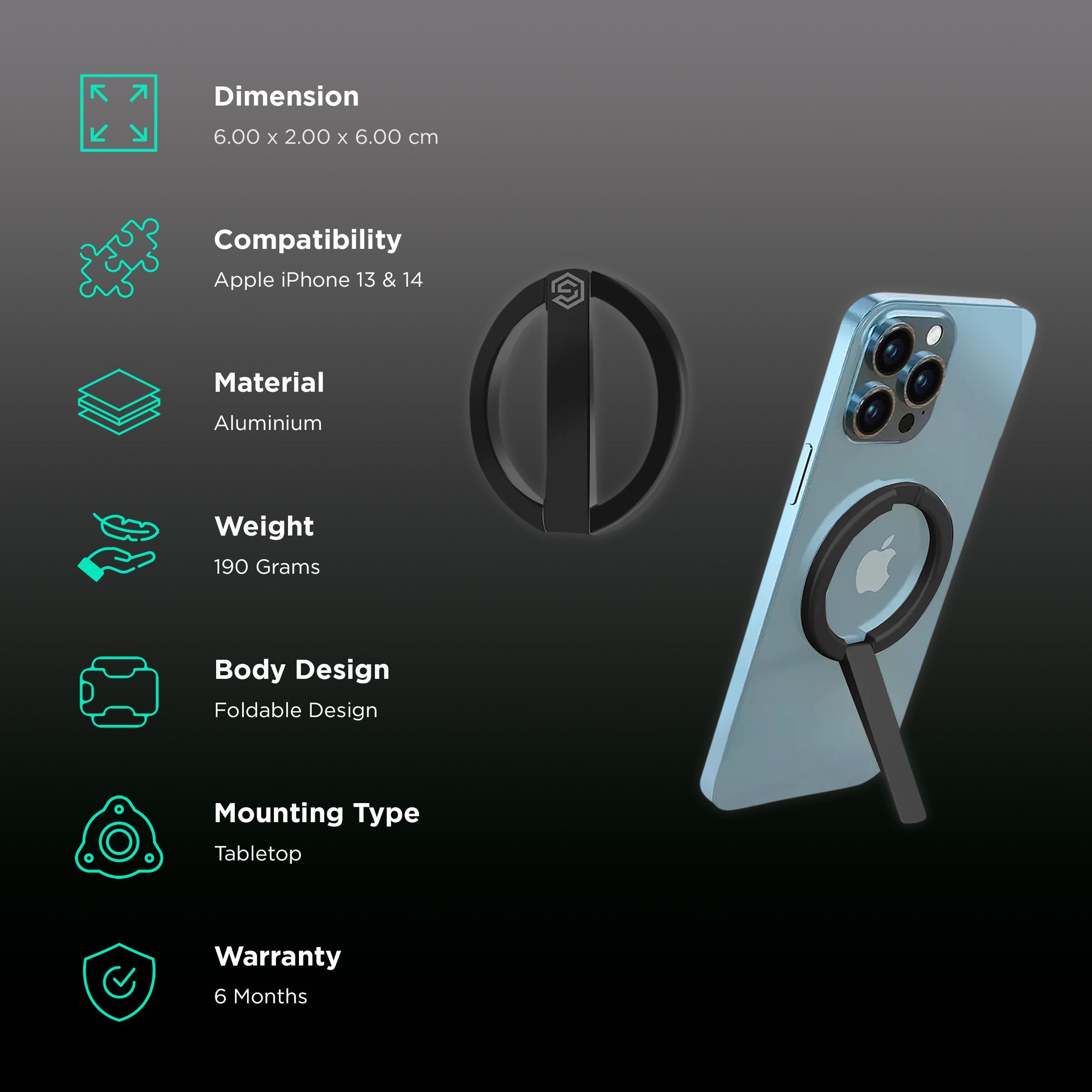 Gripp MAG Aluminum Stand For Apple iPhone 13/14 (Multiple Angle Adjustment, GR-MGSTD-BLK, Black)_2