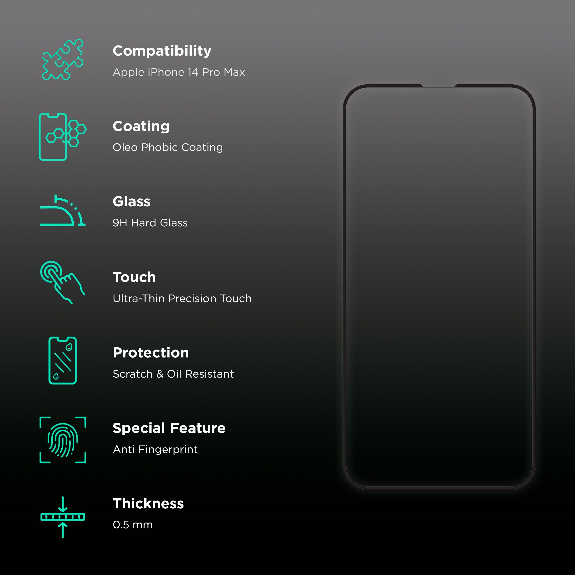 HYPHEN DEFENDR Tempered Glass for Apple iPhone 14 Pro, 14 Pro Max (Shatterproof)_3