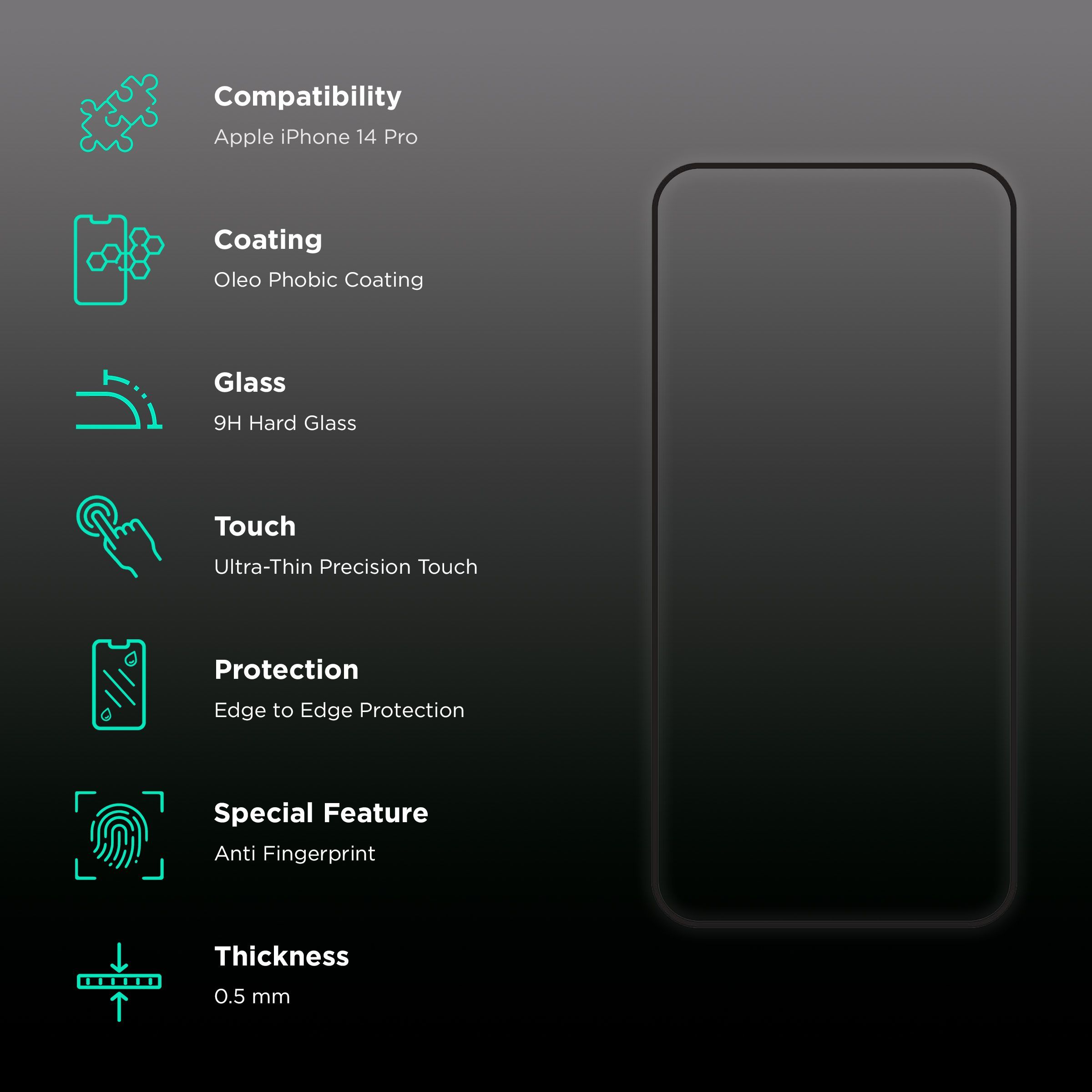 HYPHEN DEFENDR Tempered Glass for Apple iPhone 14 Pro (Full Coverage)_3