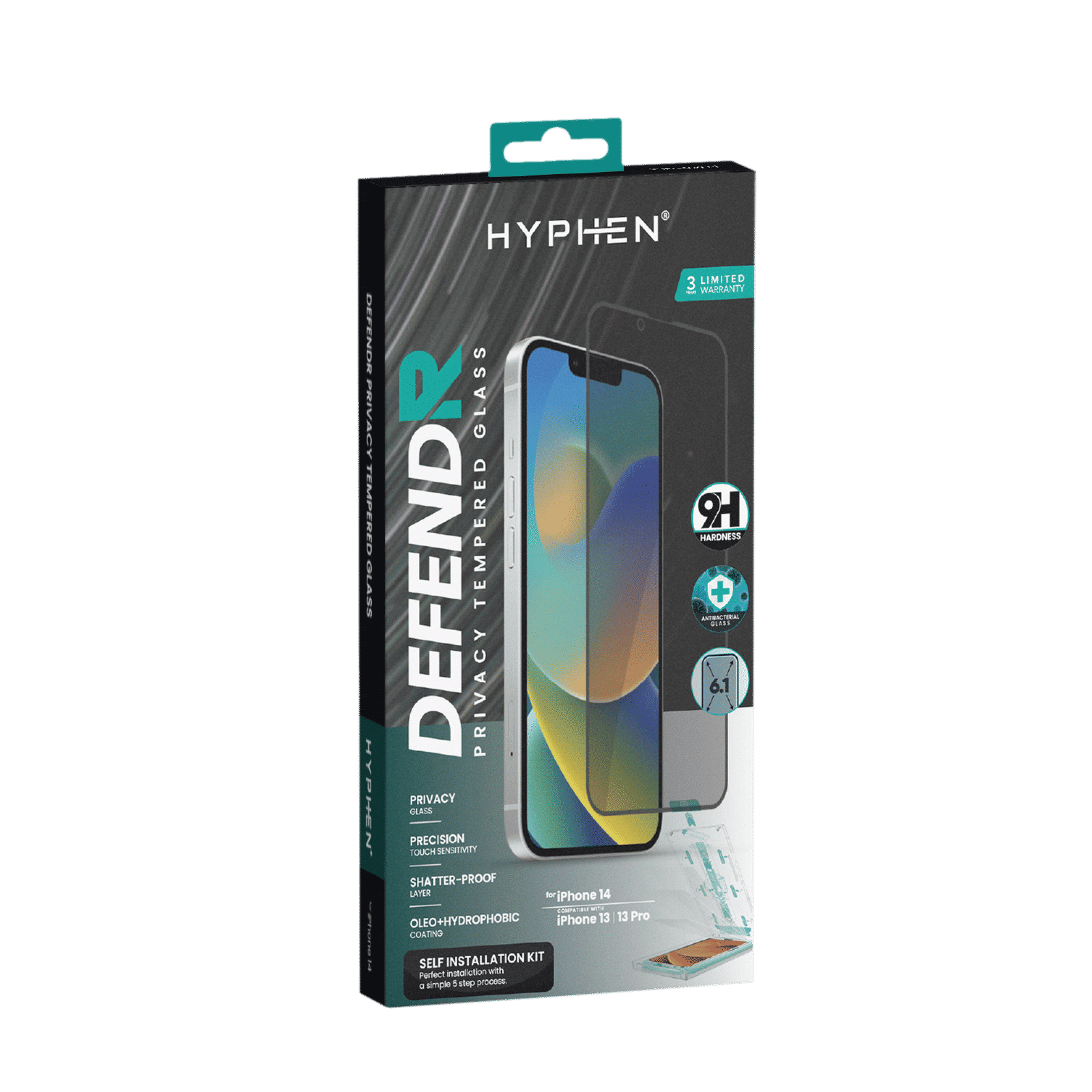 HYPHEN DEFENDR Privacy Tempered Glass for Apple iPhone 14 (Shatter-Proof)_9