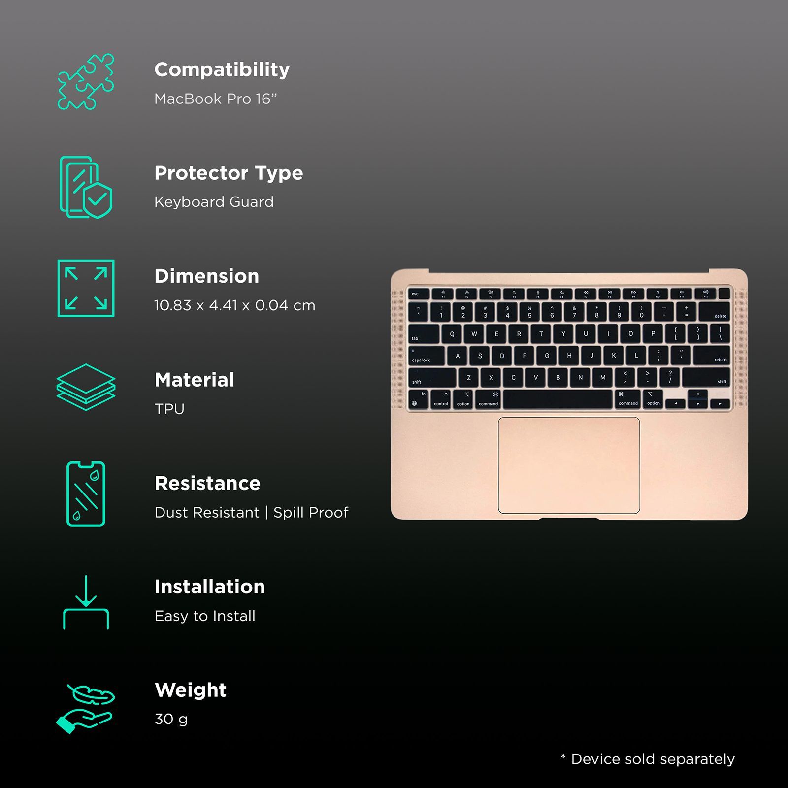 Dr. Vaku Luxos Keyboard Guard For MacBook Pro 16-Inch (Full Protection, MAC16PRO-SKIN, Black)_3