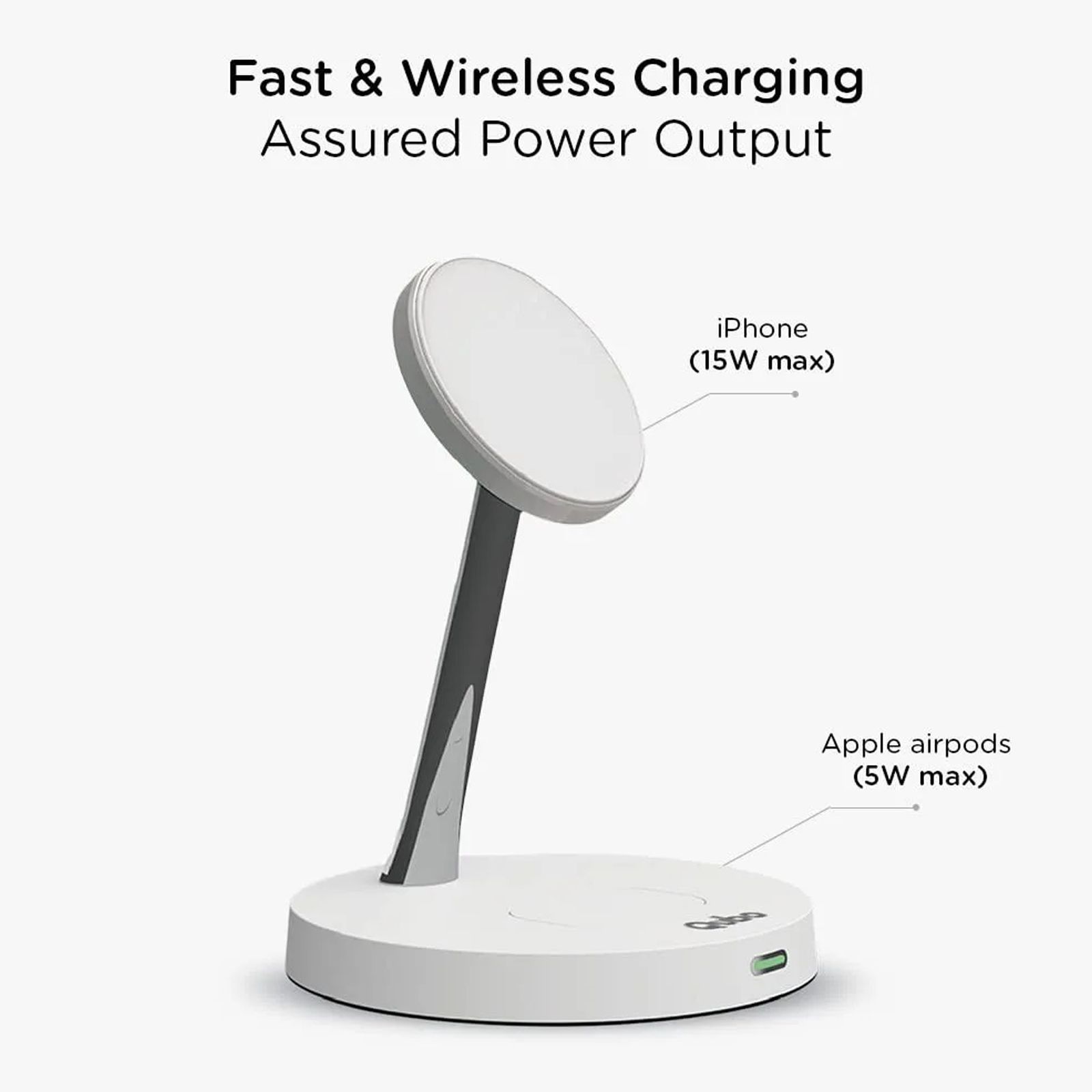 Qubo MagZap Z2 15W 2-in-1 Wireless Charger for iPhone 11, X, 12 & Above & AirPods 3rd G, Pro (Short Circuit Control, White)_5