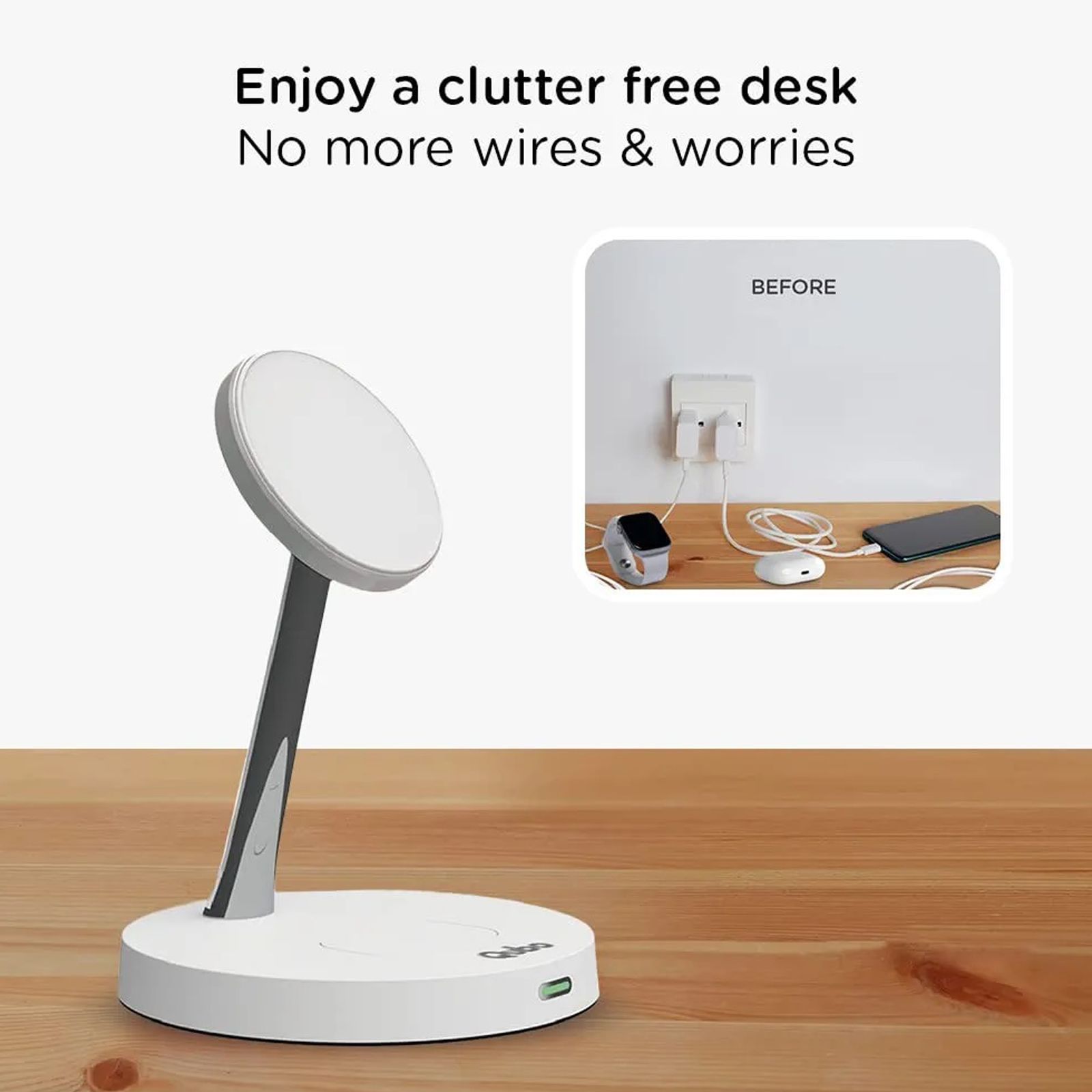 Qubo MagZap Z2 15W 2-in-1 Wireless Charger for iPhone 11, X, 12 & Above & AirPods 3rd G, Pro (Short Circuit Control, White)_6