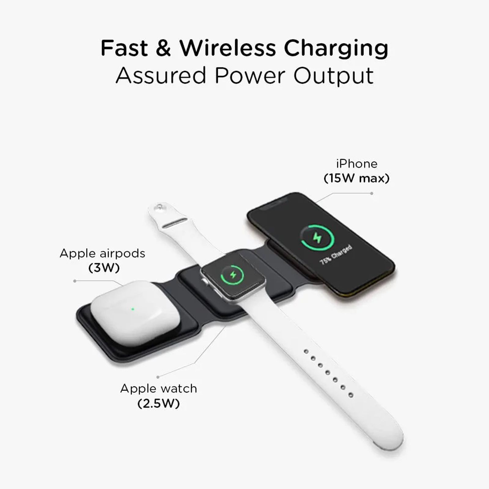 Qubo MagZap Z3 15W 3-in-1 Wireless Charger for iPhone 11, X, 12 & Above, AirPods 3rd G, Pro & iWatch 1, 2, 3, 4, 5, 6, SE, 7 (Short Circuit Control, Black)_4