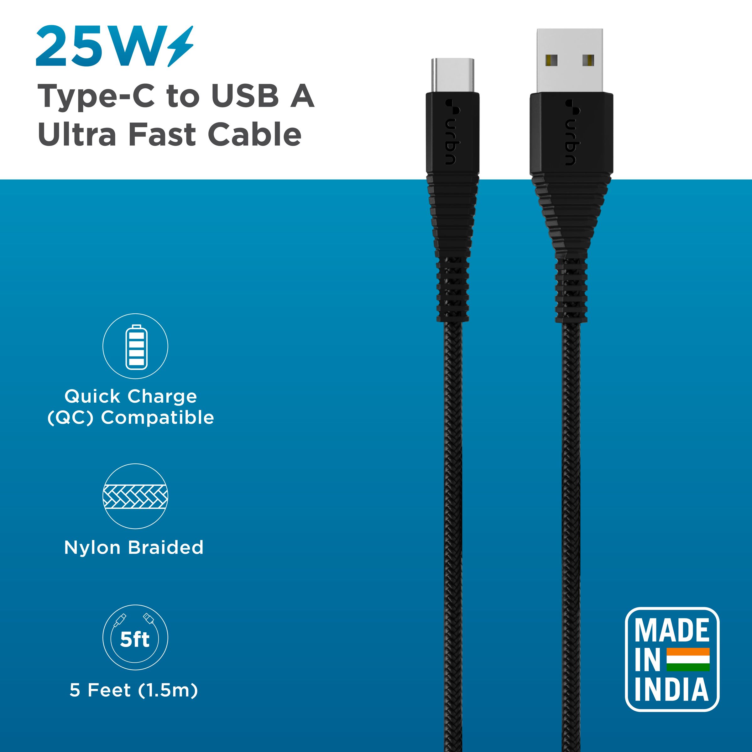 urbn Type C to Type B 4.95 Feet (1.5 M) Cable (Tangle-free Design, Black)_4