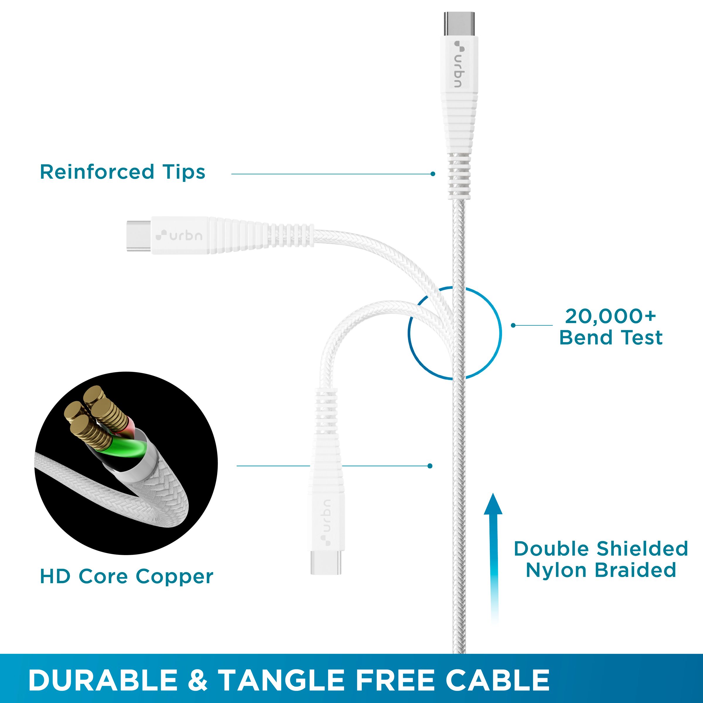 urbn Type C to Type B 4.95 Feet (1.5 M) Cable (Tangle-free Design, White)_7