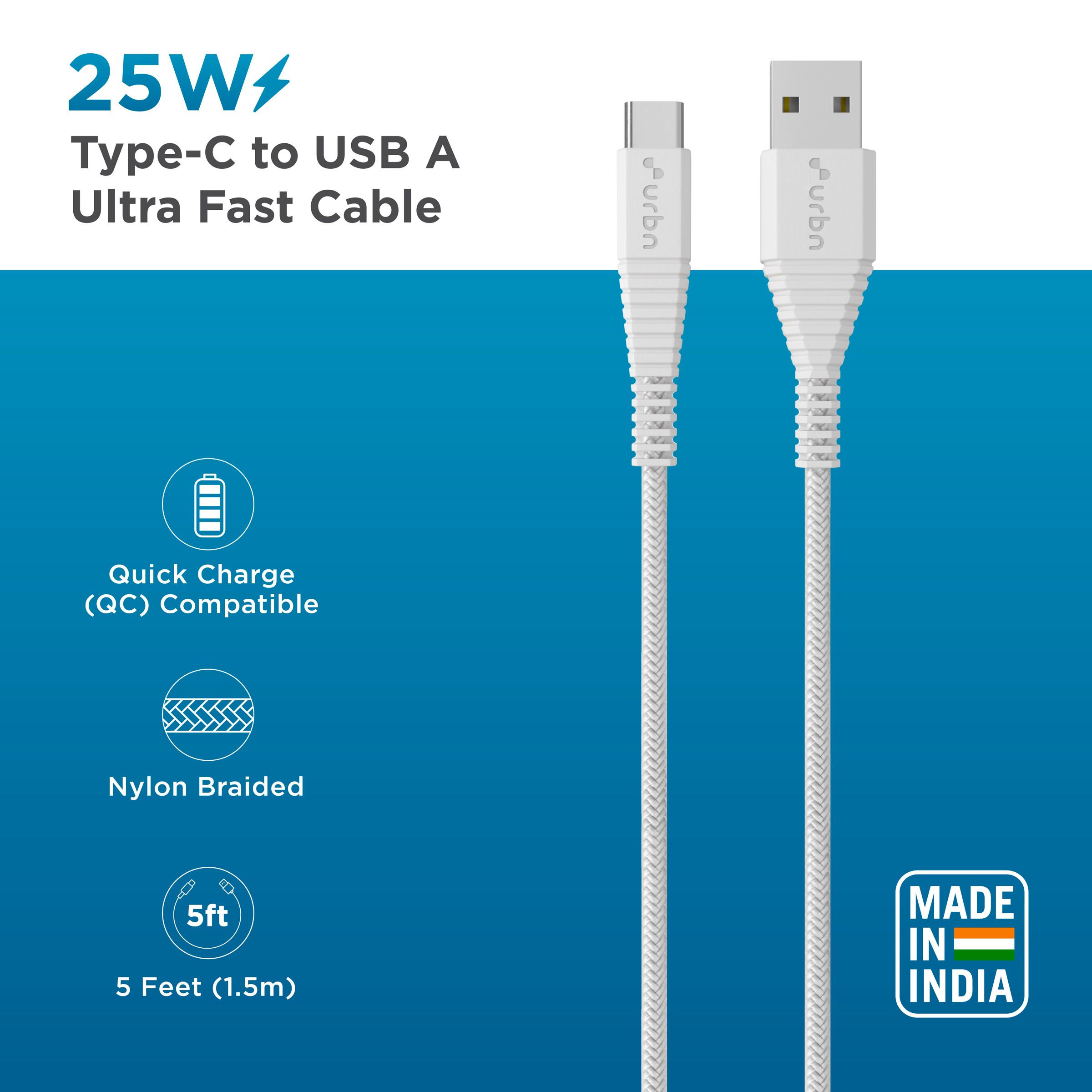 urbn Type C to Type B 4.95 Feet (1.5 M) Cable (Tangle-free Design, White)_4