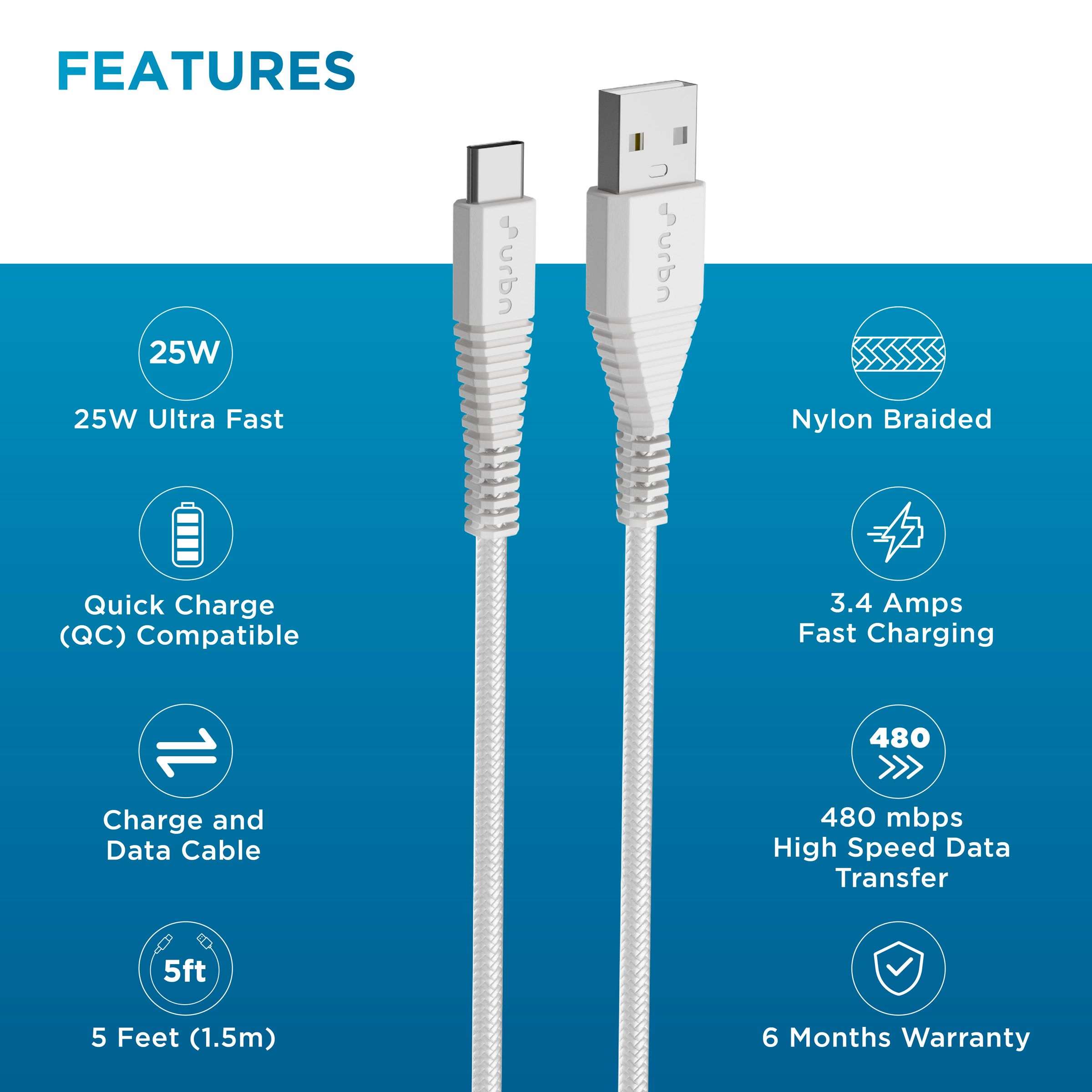 urbn Type C to Type B 4.95 Feet (1.5 M) Cable (Tangle-free Design, White)_5