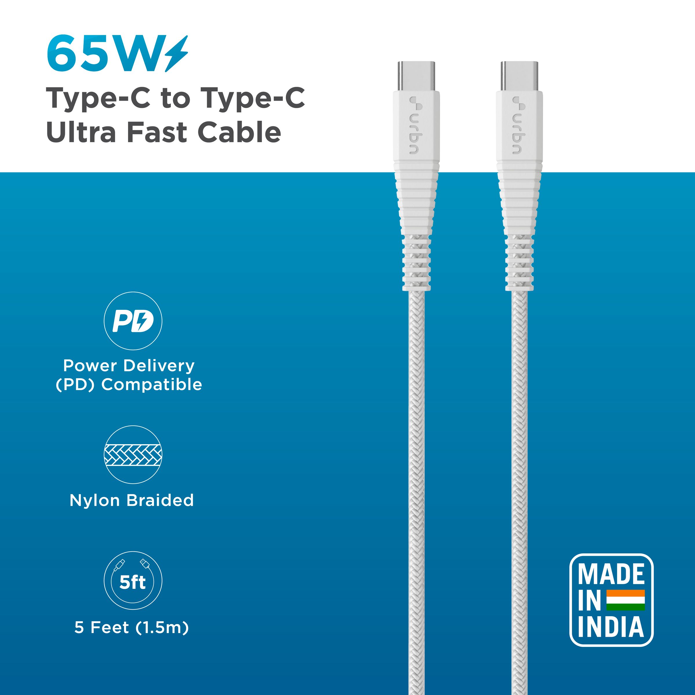 urbn Type C to Type C 4.95 Feet (1.5 M) Cable (Tangle-free Design, White)_4