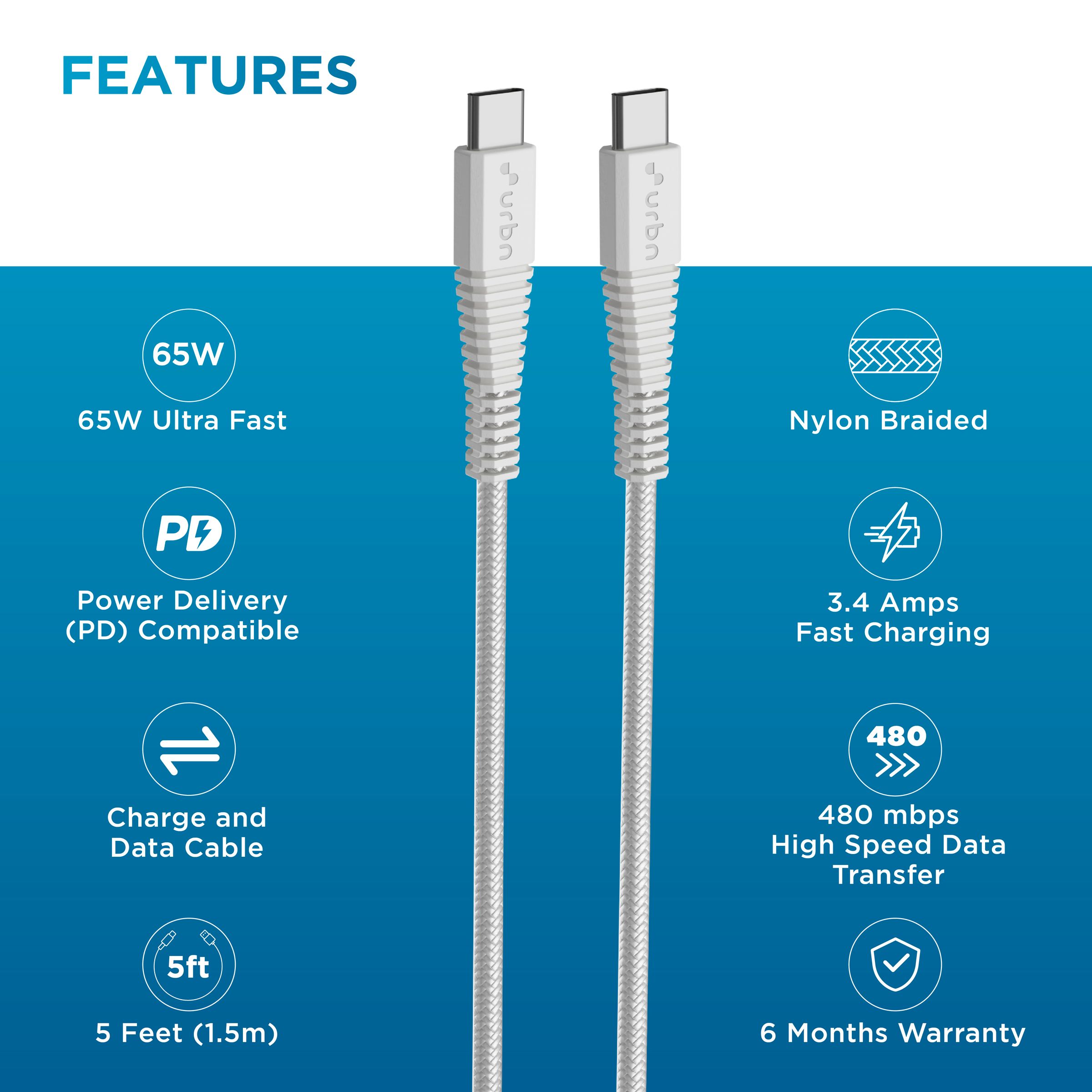 urbn Type C to Type C 4.95 Feet (1.5 M) Cable (Tangle-free Design, White)_5