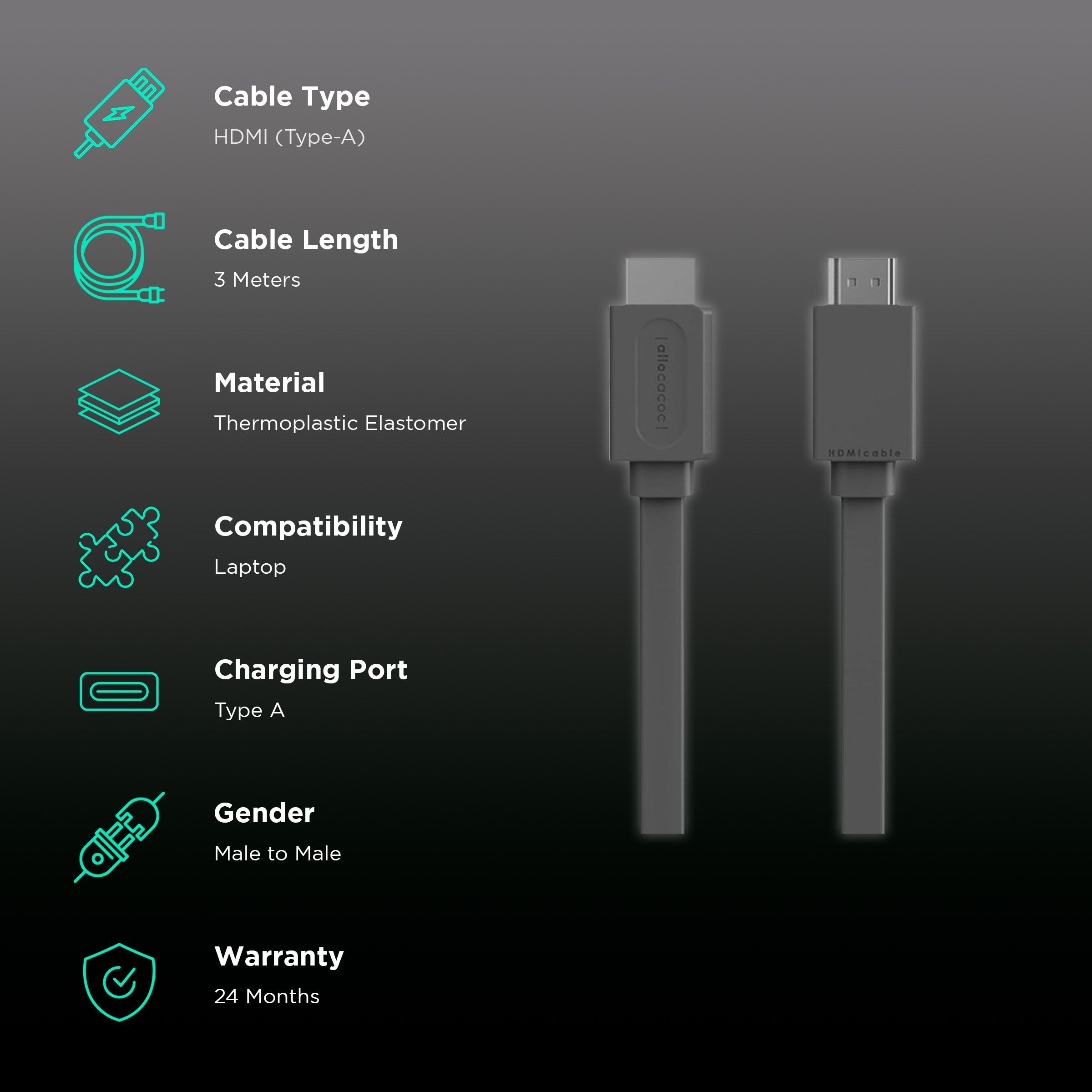 DesignNest HDMI 1.4 Type A to HDMI 1.4 Type A HDMI Cable (Flat Cable Design, Grey)_2