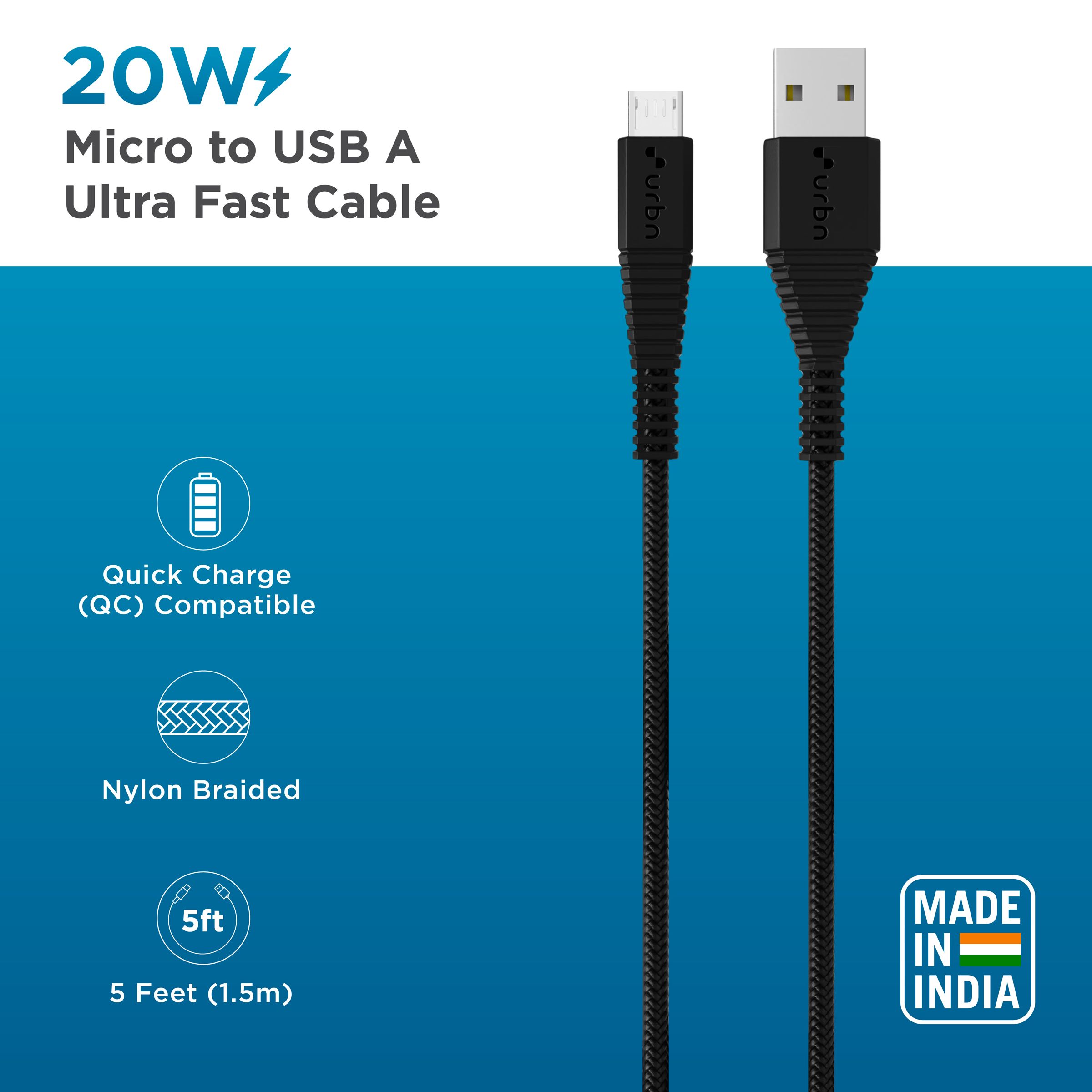 urbn Type A to Micro USB Type B 4.95 Feet (1.5 M) Cable (Tangle-free Design, Black)_6