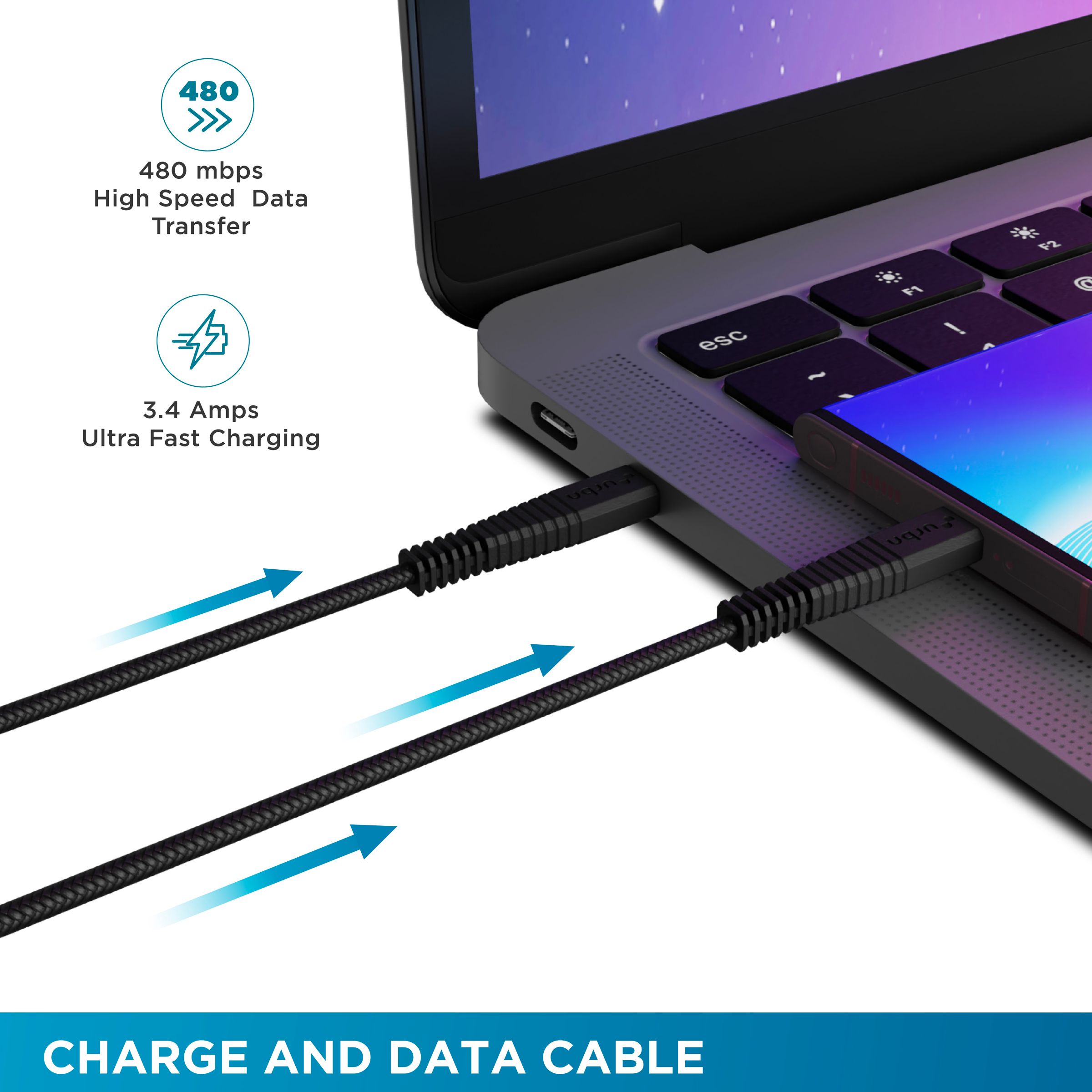 urbn Type A to Micro USB Type B 4.95 Feet (1.5 M) Cable (Tangle-free Design, Black)_4